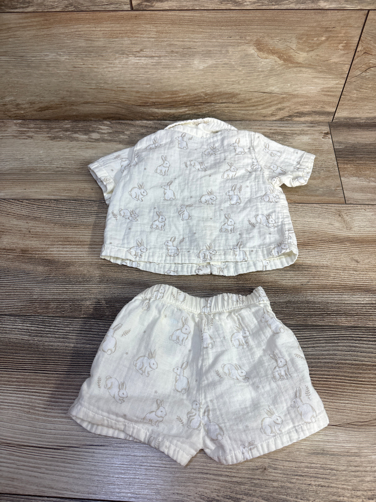 Cloud Island 2pc Gauze Button Up Shirt & Shorts Beige sz 0-3m