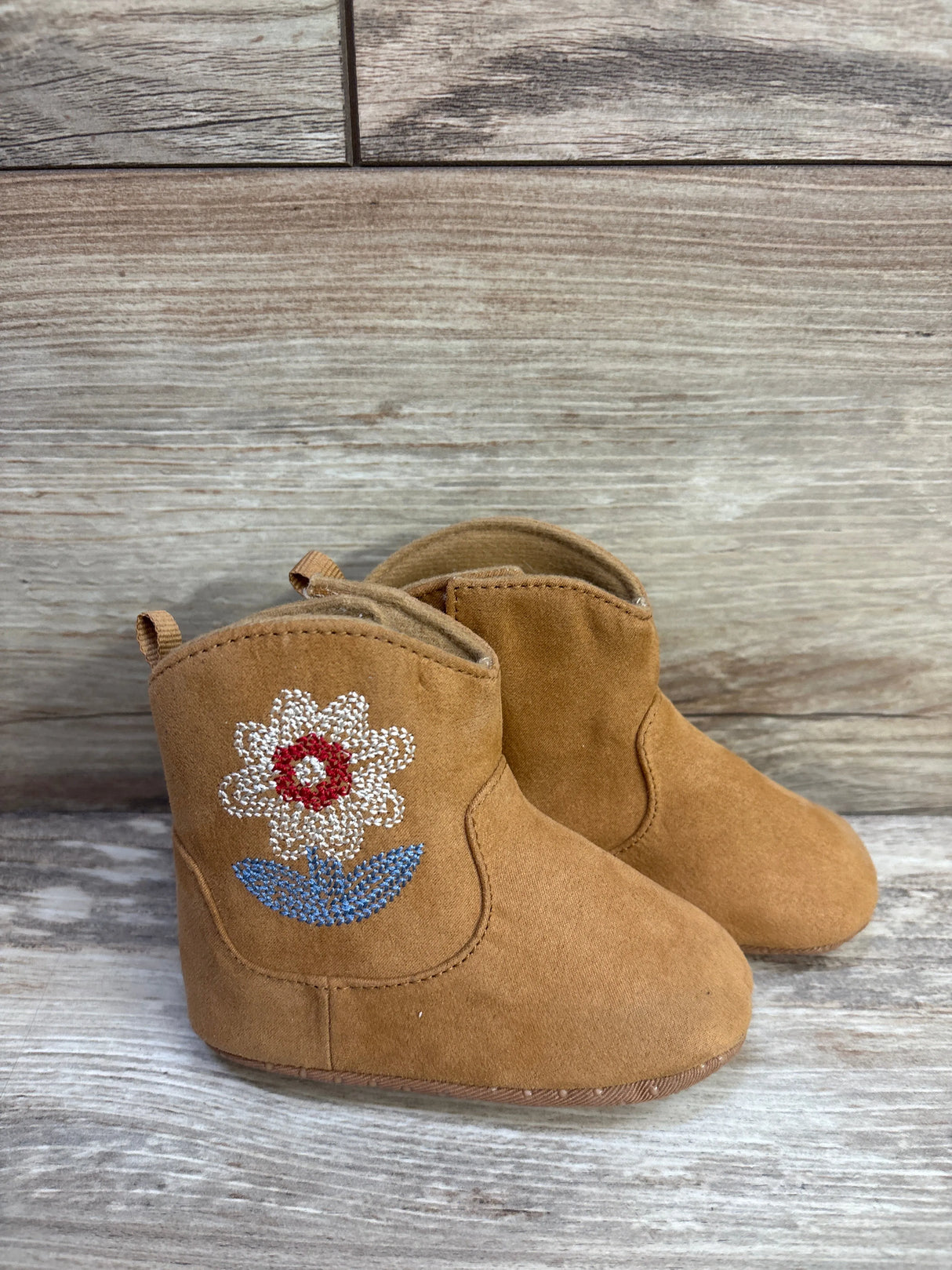 Old Navy Faux-Suede Embroidered Western Booties Brown sz 3/4c