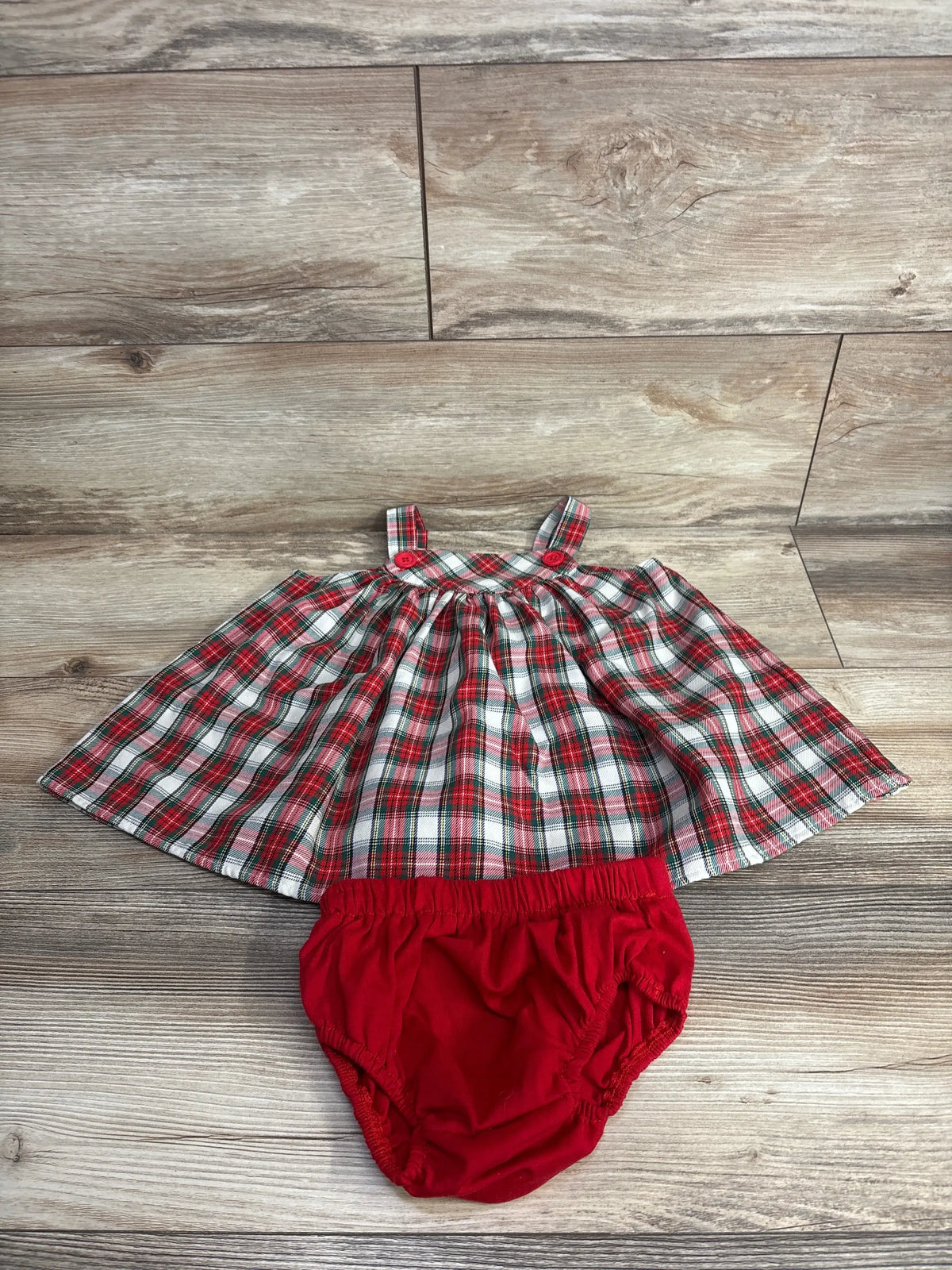 Red plaid baby dress with matching bloomers, holiday outfit for infants