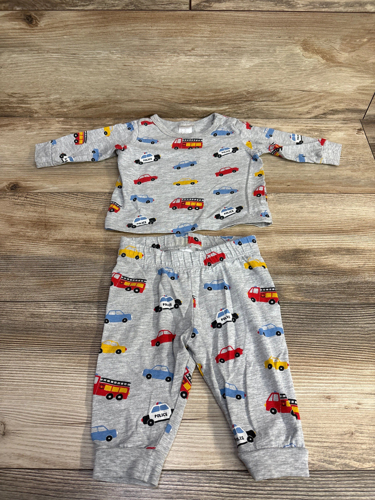 H&M 2pc Cars & Trucks Pajama Set Grey sz 1-2m