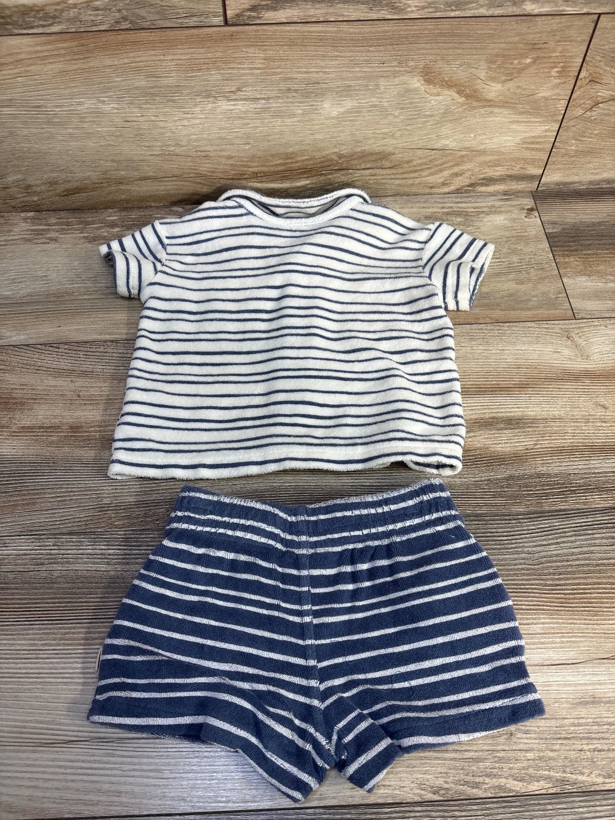 Easy Peasy 2pc Striped Terry Cloth Button-Up Shirt & Shorts Set White sz 6-9m