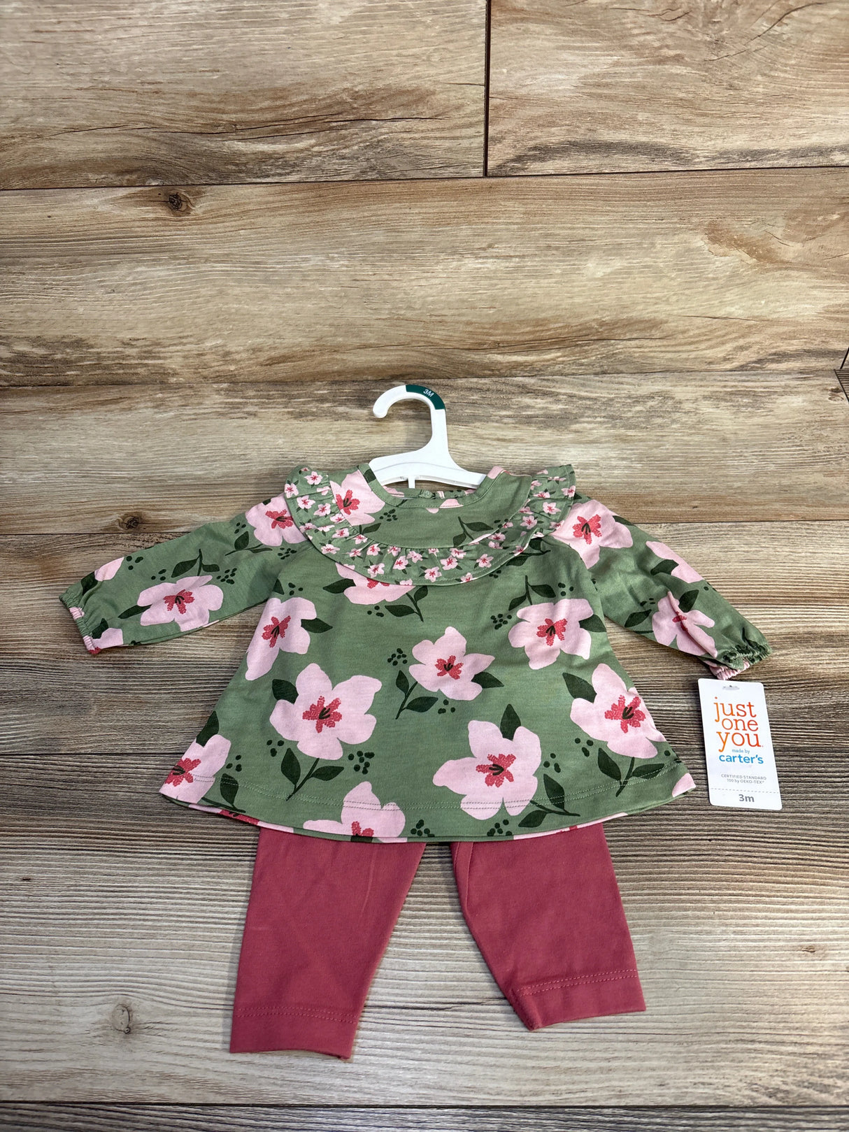 NEW Just One You 2pc Floral Ruffled Top & Leggings Set Green sz 3m