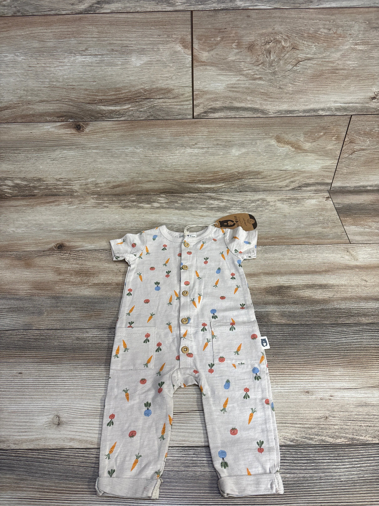 NEW Rabbit Bear Vegetable Sleeveless Coverall Beige sz 0-3m