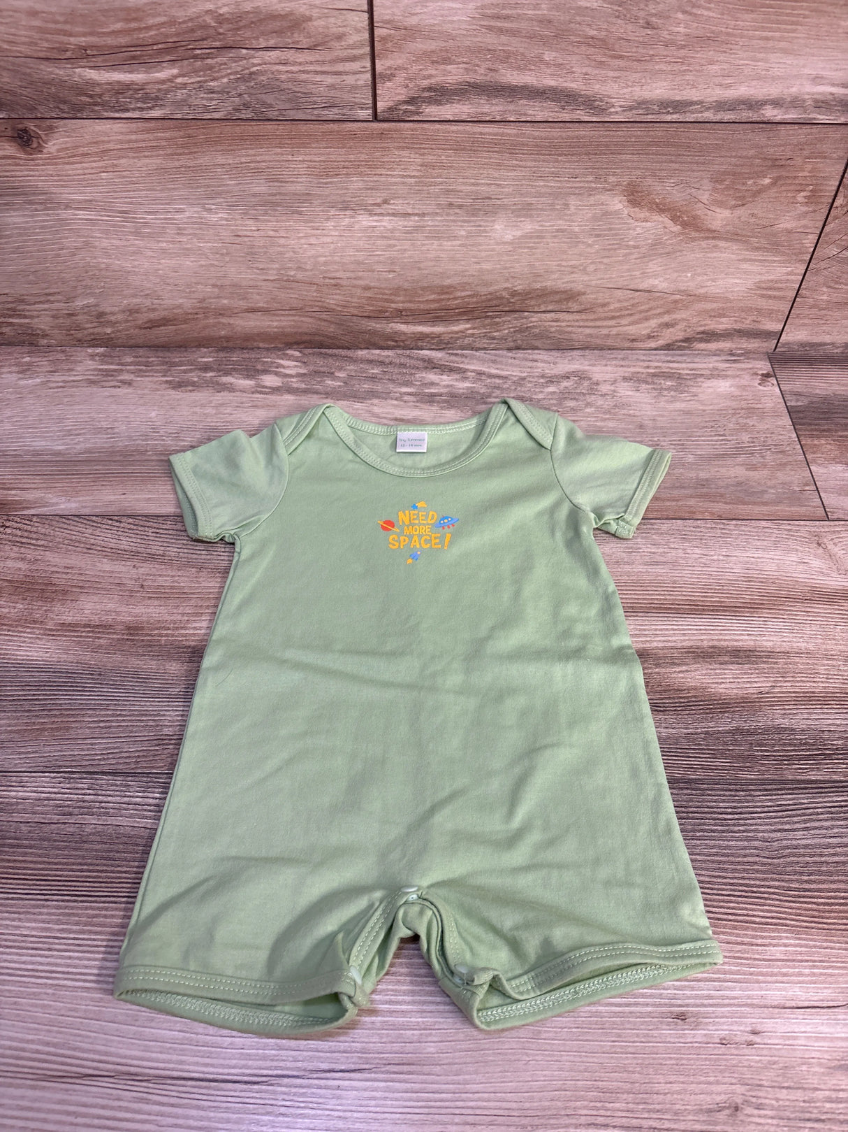 Tiny Tummies 'Need More Space!' Shortie Romper Green sz 12-18m