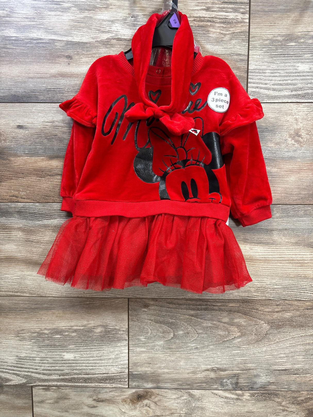 NEW Disney Baby 3pc Velour Sweatshirt Dress Set Red sz 12m