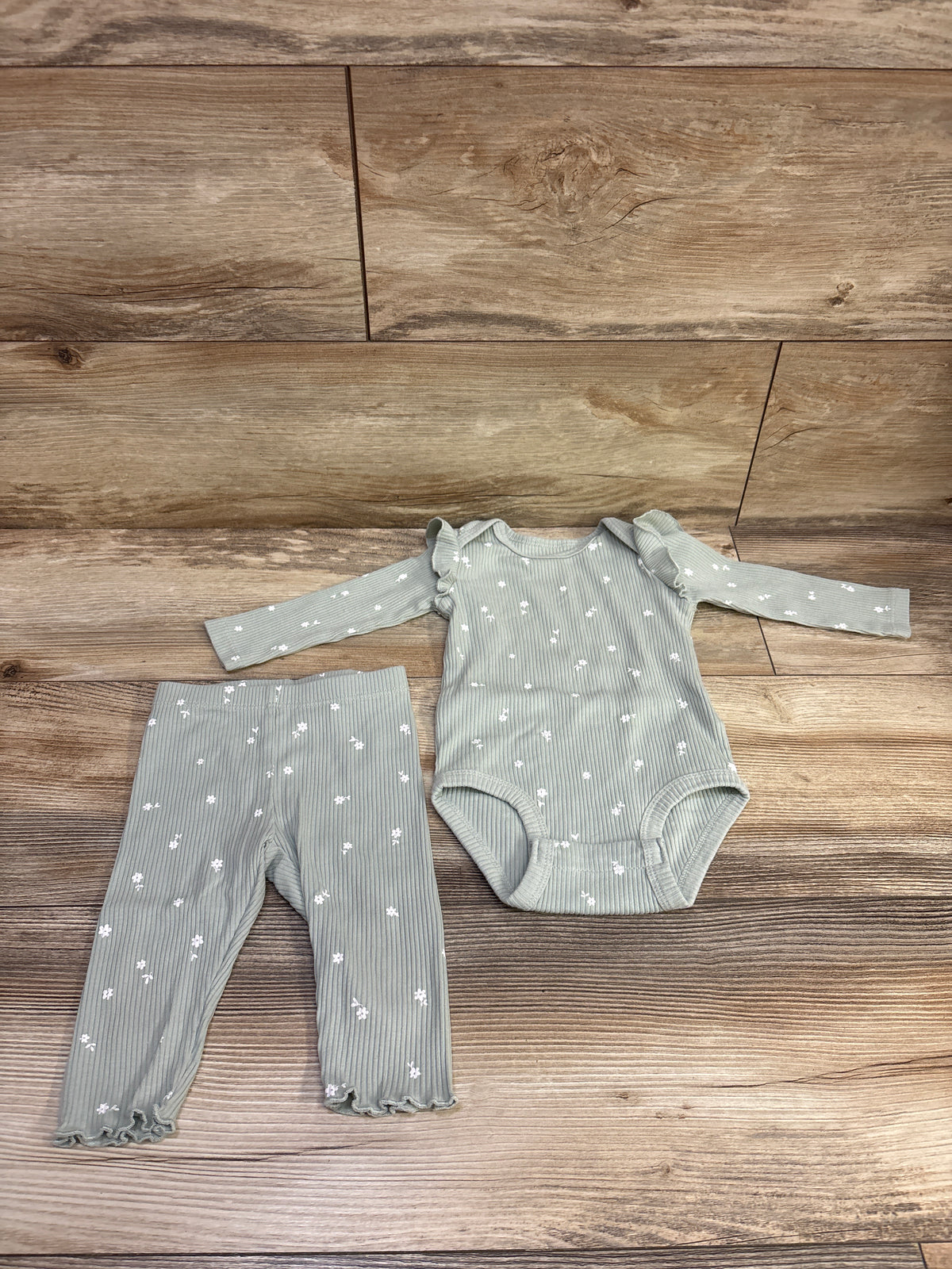 Pekkle 2pc Ribbed Bodysuit & Pants Set Green sz 6m
