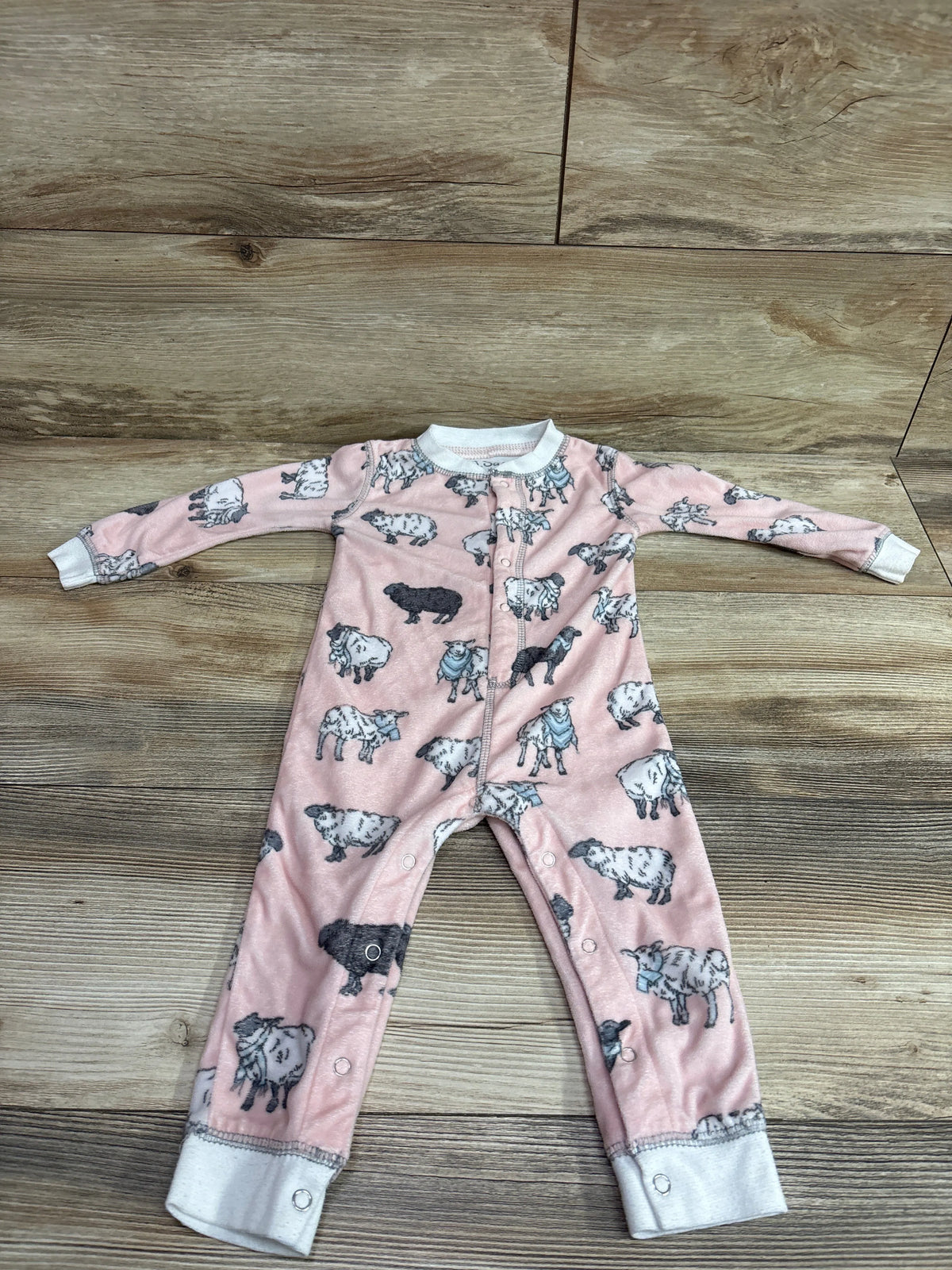 Pink PJ Salvage baby blanket sleeper with sheep print, size 12-18m