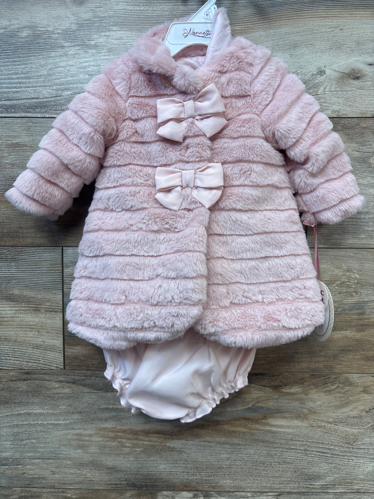 NEW Nannette 3pc Tulle Dress, Faux-Fur Dress Coat, & Bloomers Set Pink sz 3/6m