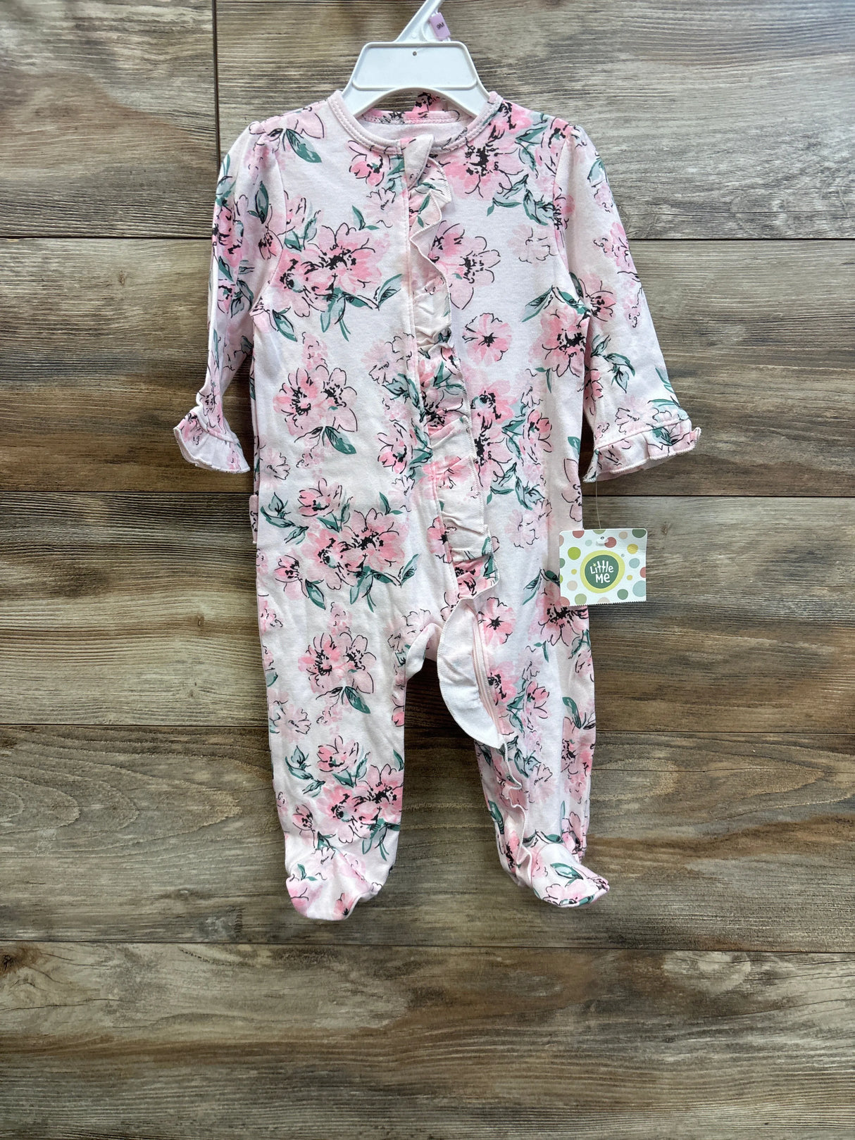 NEW Little Me 2pc Floral Ruffle Sleeper & Headband Set Pink sz 9m