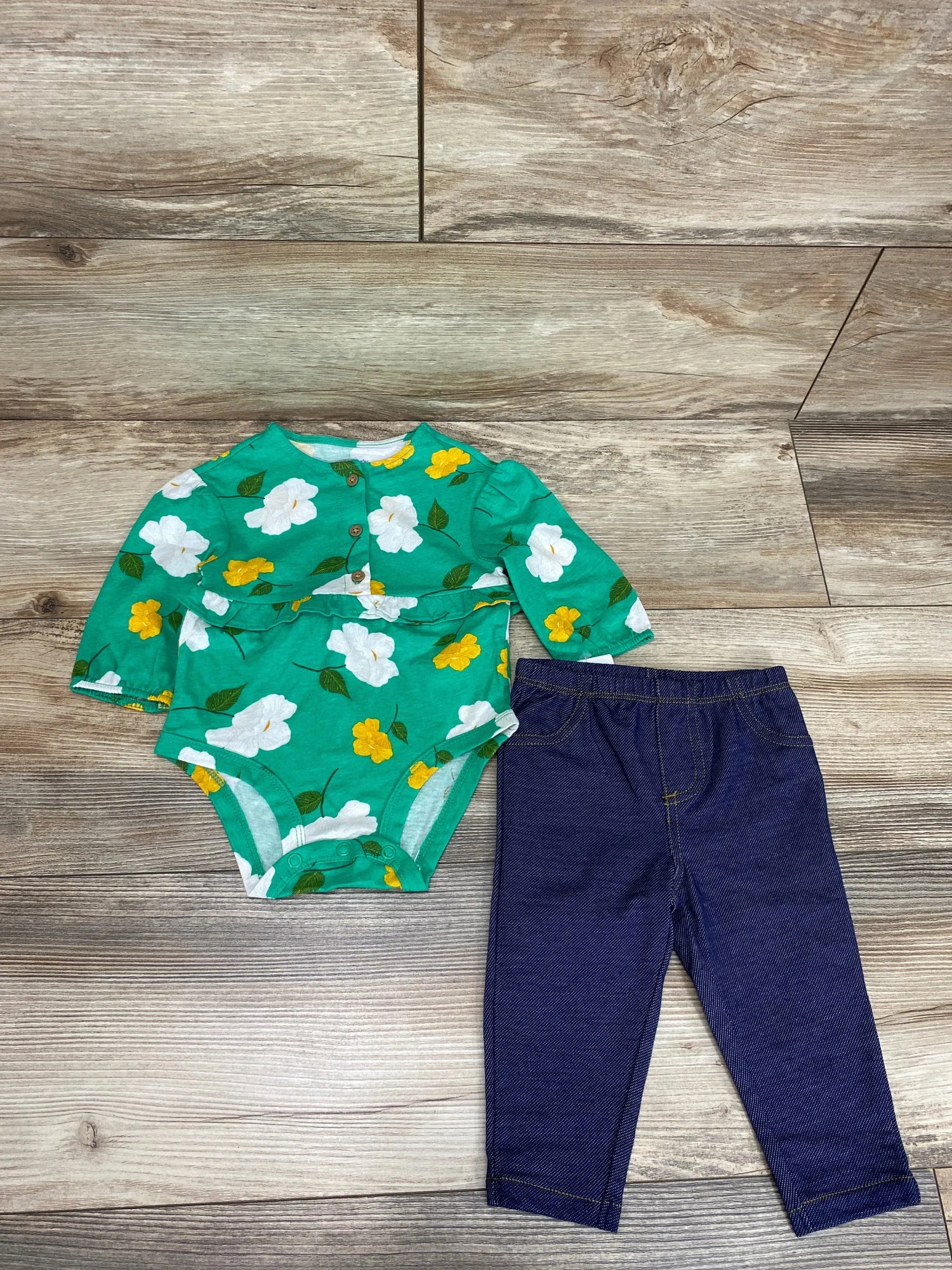 NEW Carter's 2pc Floral Bodysuit & Leggings Green sz 6m - Me n Mommy To Be