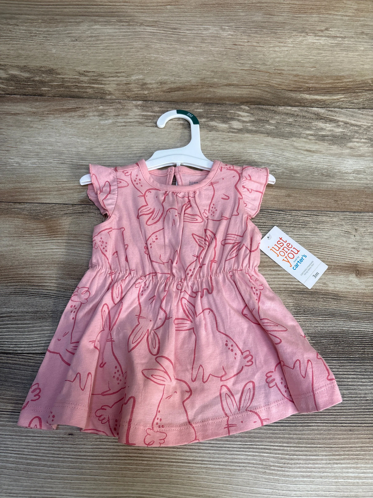 Pink baby dress with bunny print, ruffle sleeves, size 3M, by Just One You made by Carter's