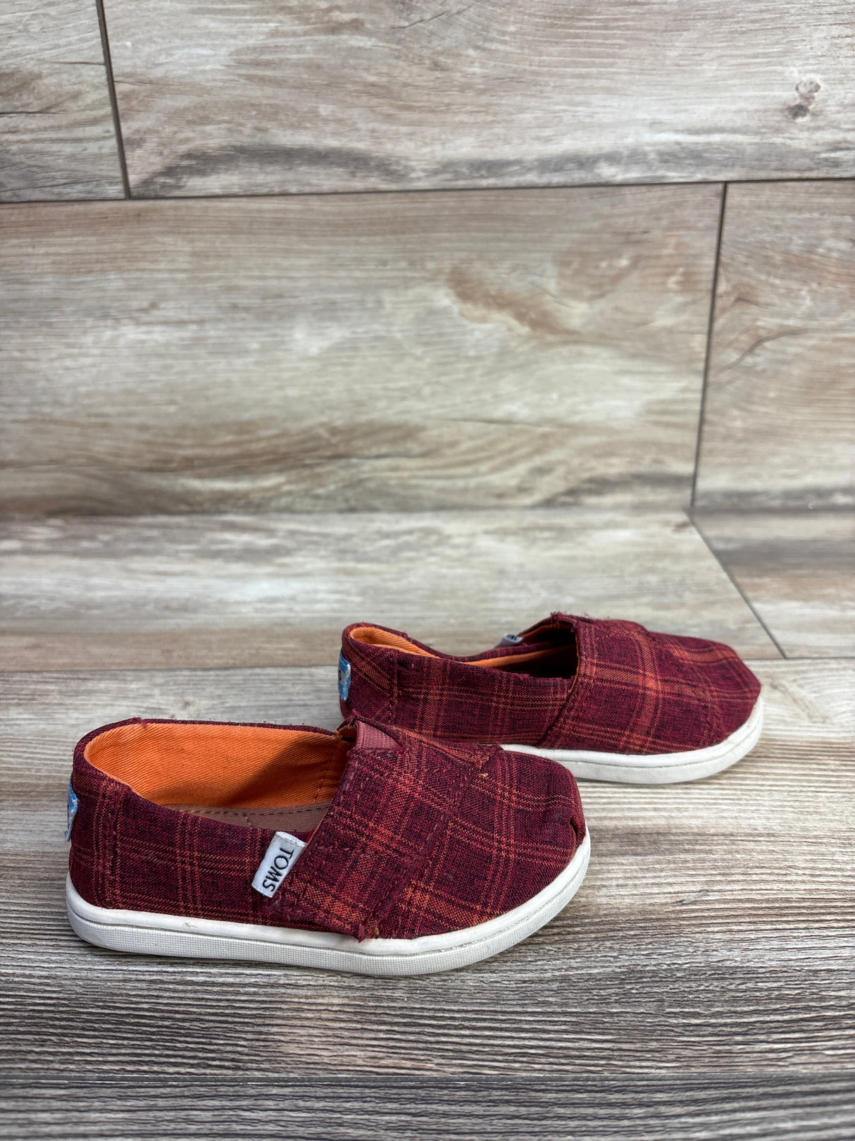 Toms Tiny Alpargata Shoes Plaid Red sz 6c