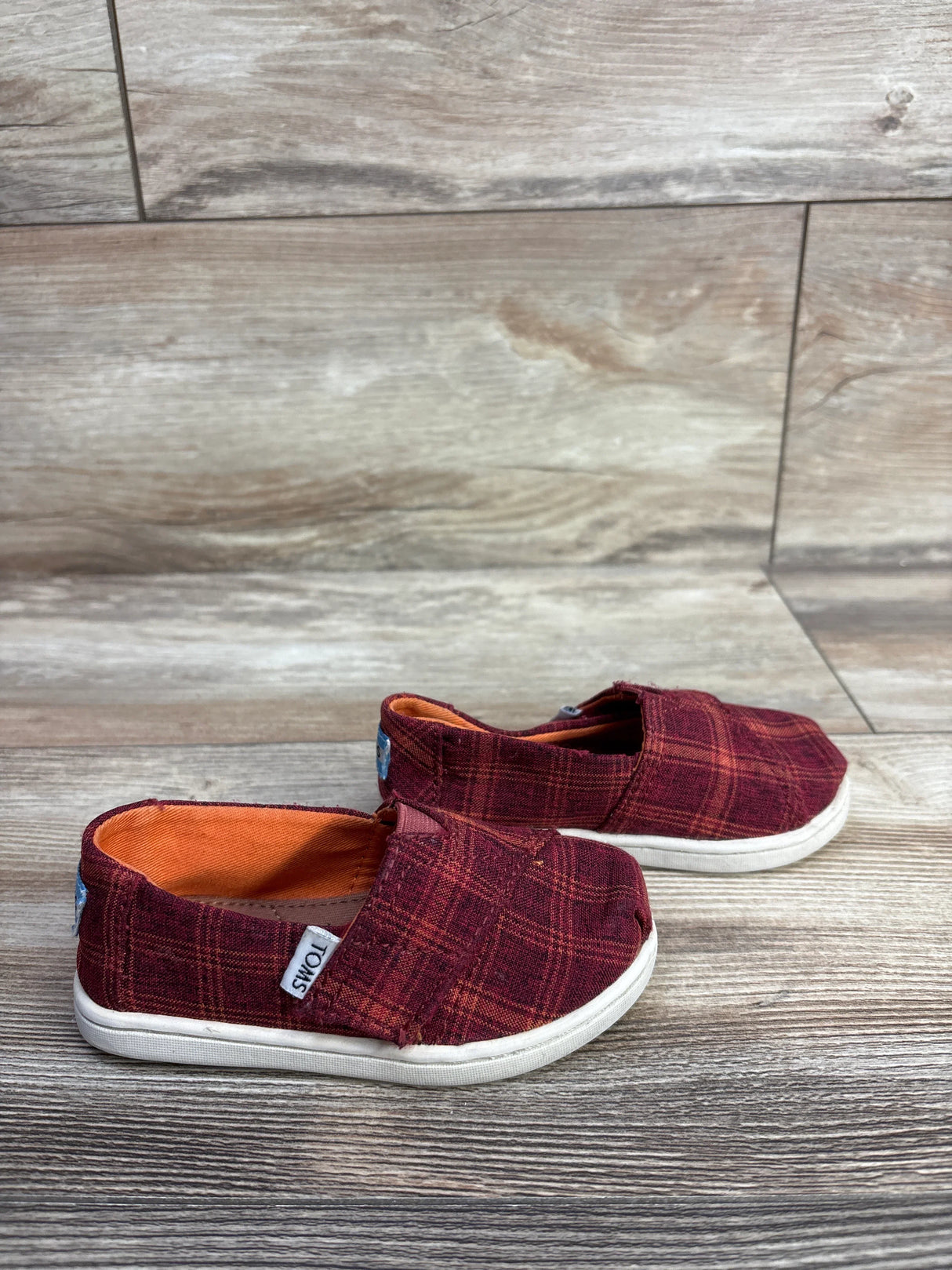 Toms Tiny Alpargata Shoes Plaid Red sz 6c