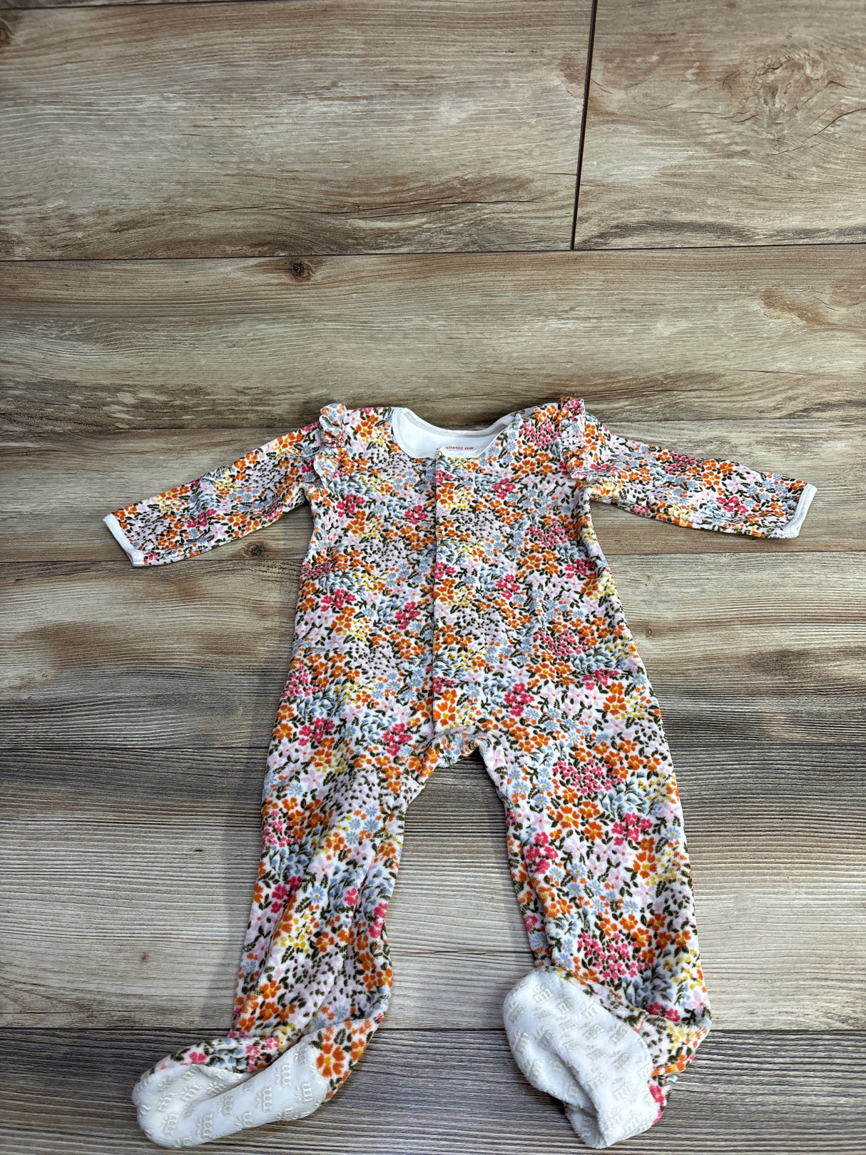 Magnetic Me Ditsy Garden Velour Footie Pink sz 9-12m