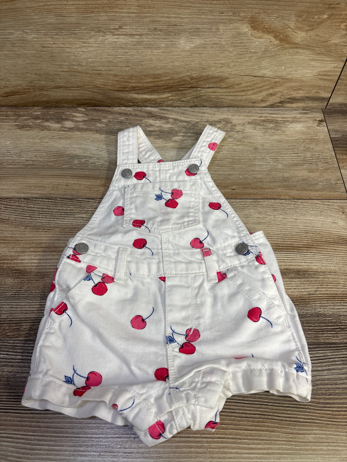 Baby Gap Denim Cherry Shortalls White sz 6-12m