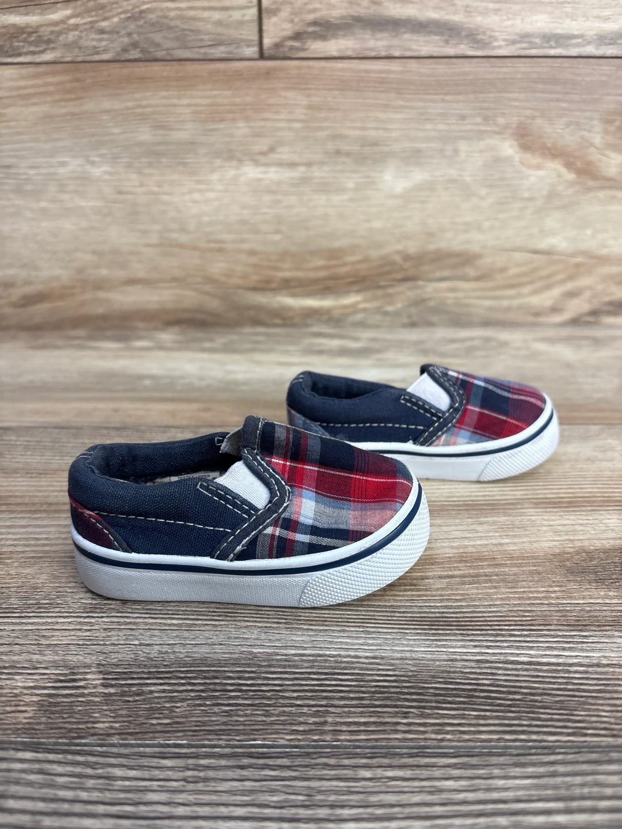 Athletic Works Slip-On Canvas Plaid Print Sneakers, Navy sz 2c