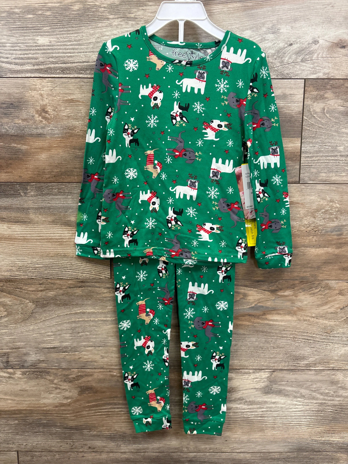 NEW Free Style 2pc Christmas Pets Pajama Set Green sz 5T