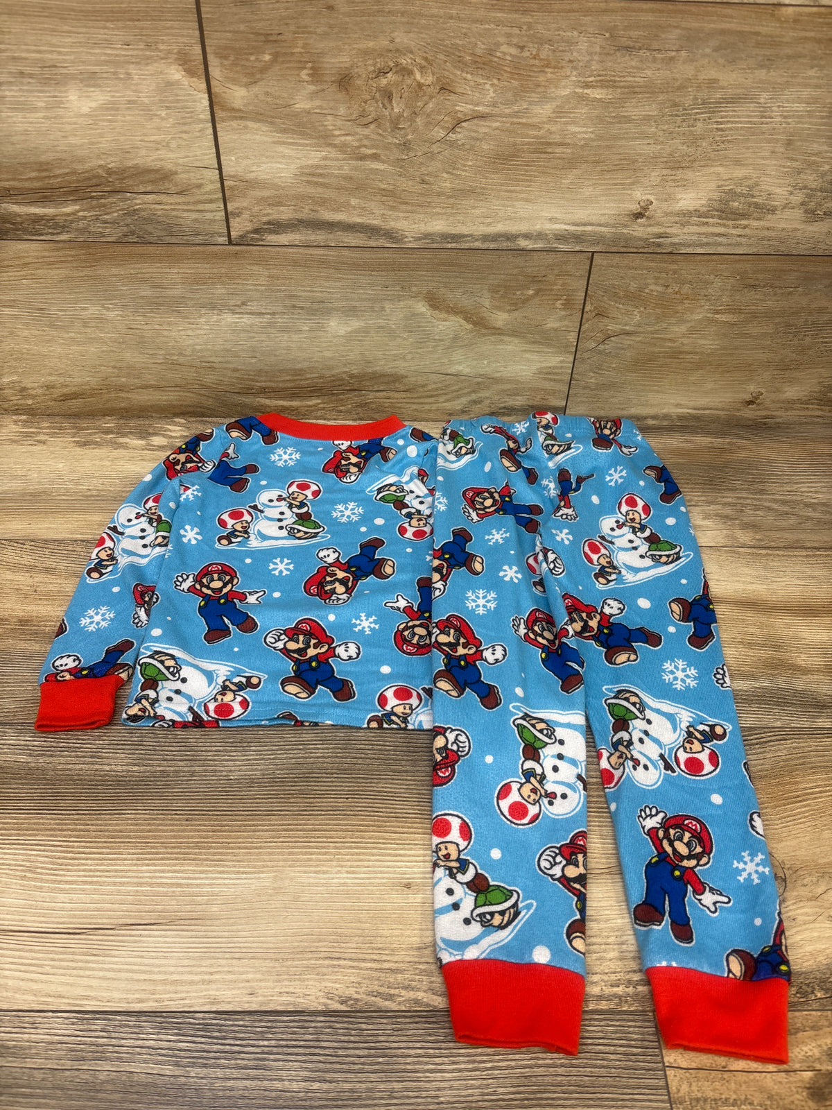 Super Mario 2pc Snowmen Pajama Set Blue sz 4T