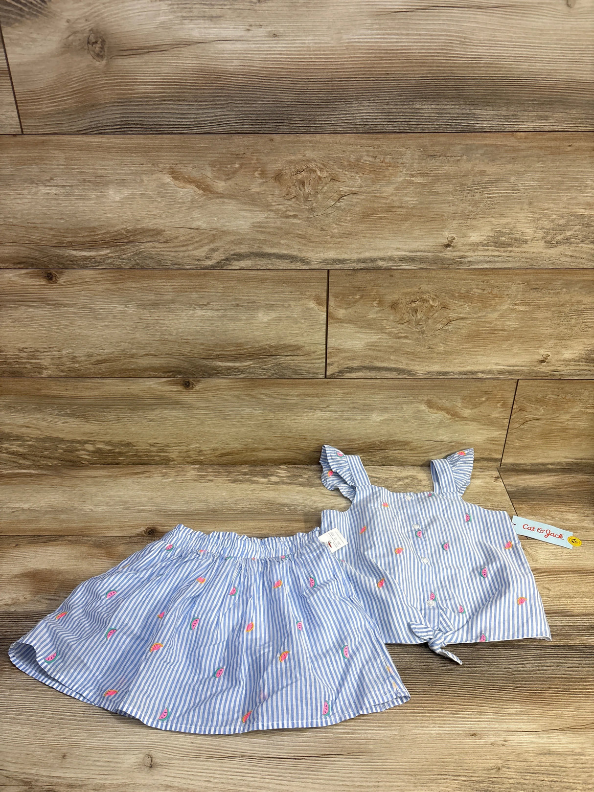 NEW Cat & Jack 2pc Striped Embroidered Top & Skort Set Blue sz 5T