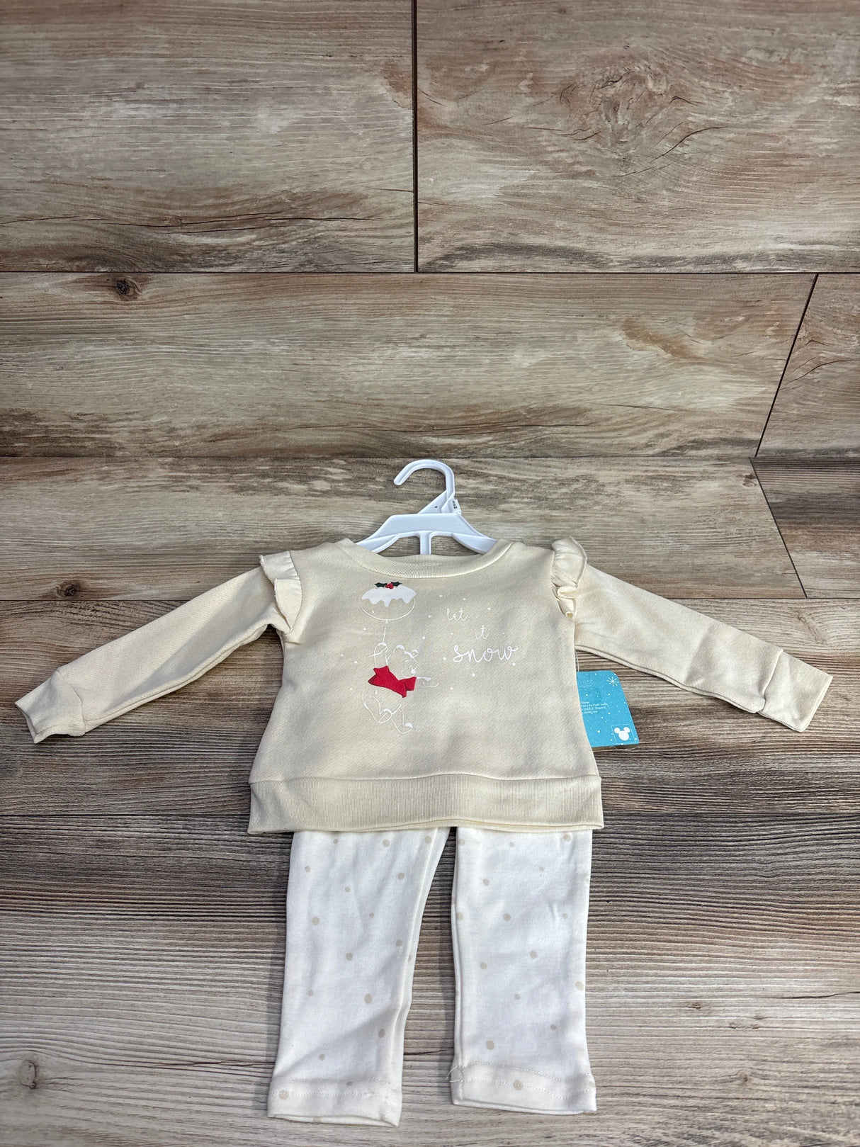 NEW Disney 2pc let It Snow Sweatshirt & Bottoms Set Cream sz 3/6m