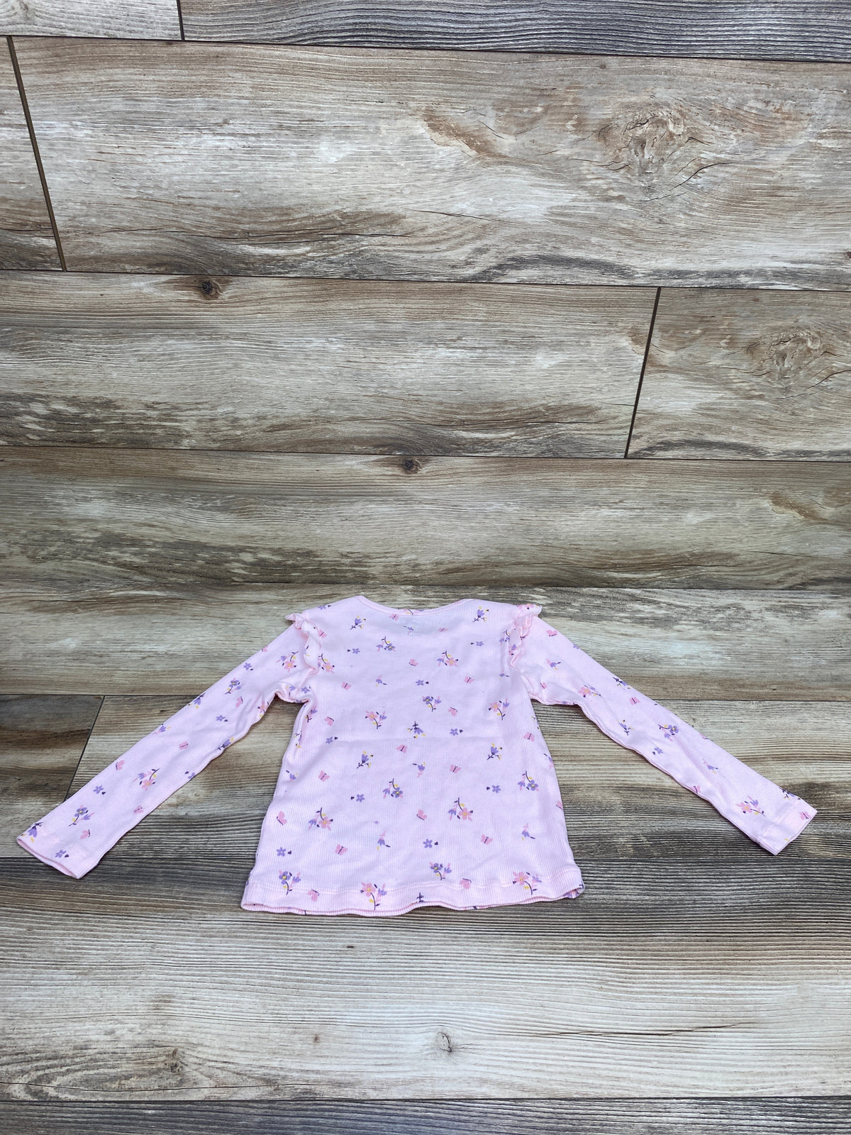 Pekkle Ribbed Long Sleeve Floral Shirt Pink sz 4T