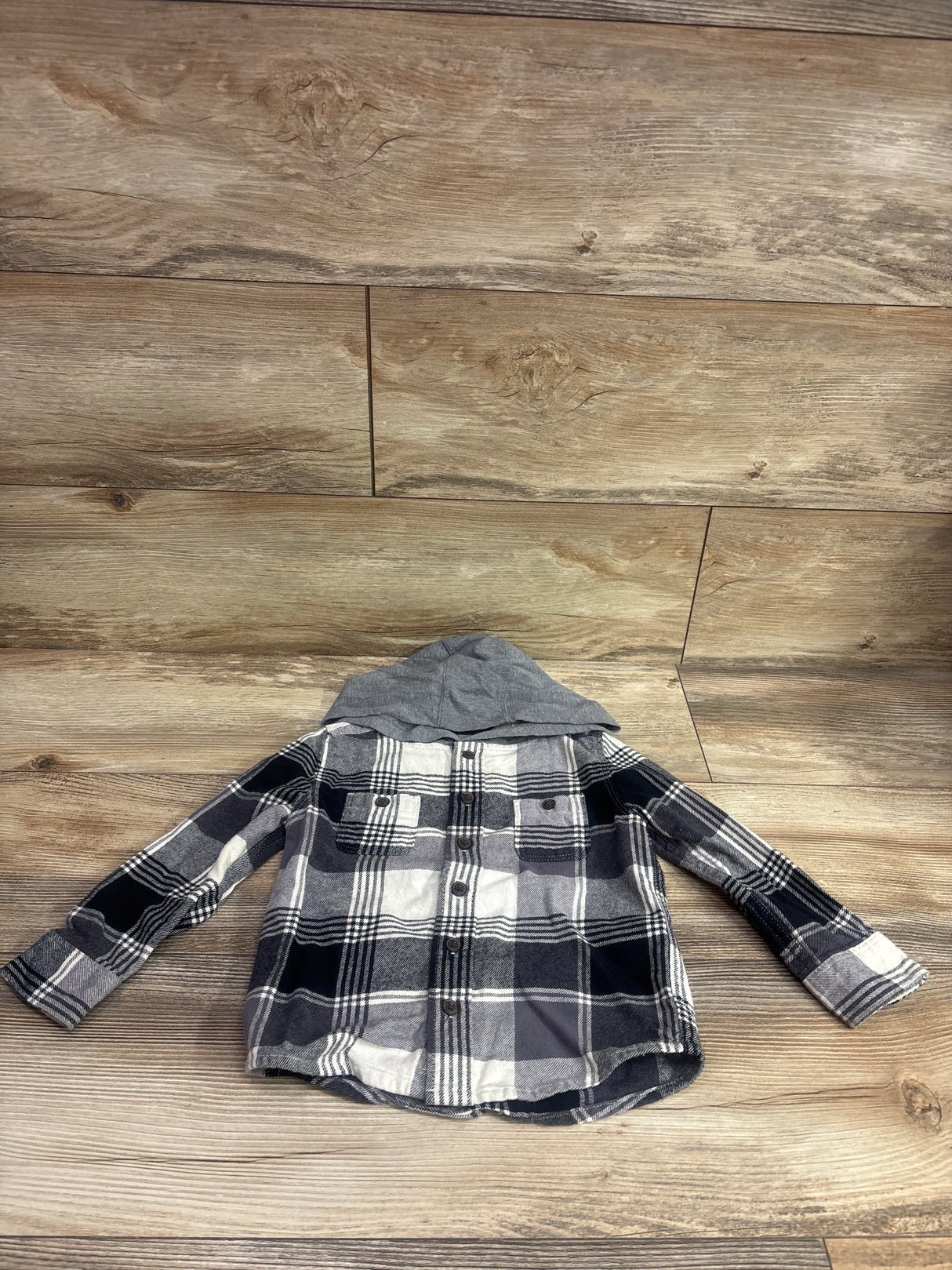 Oshkosh Hooded Button-Up Flannel Shirt Grey sz 3T