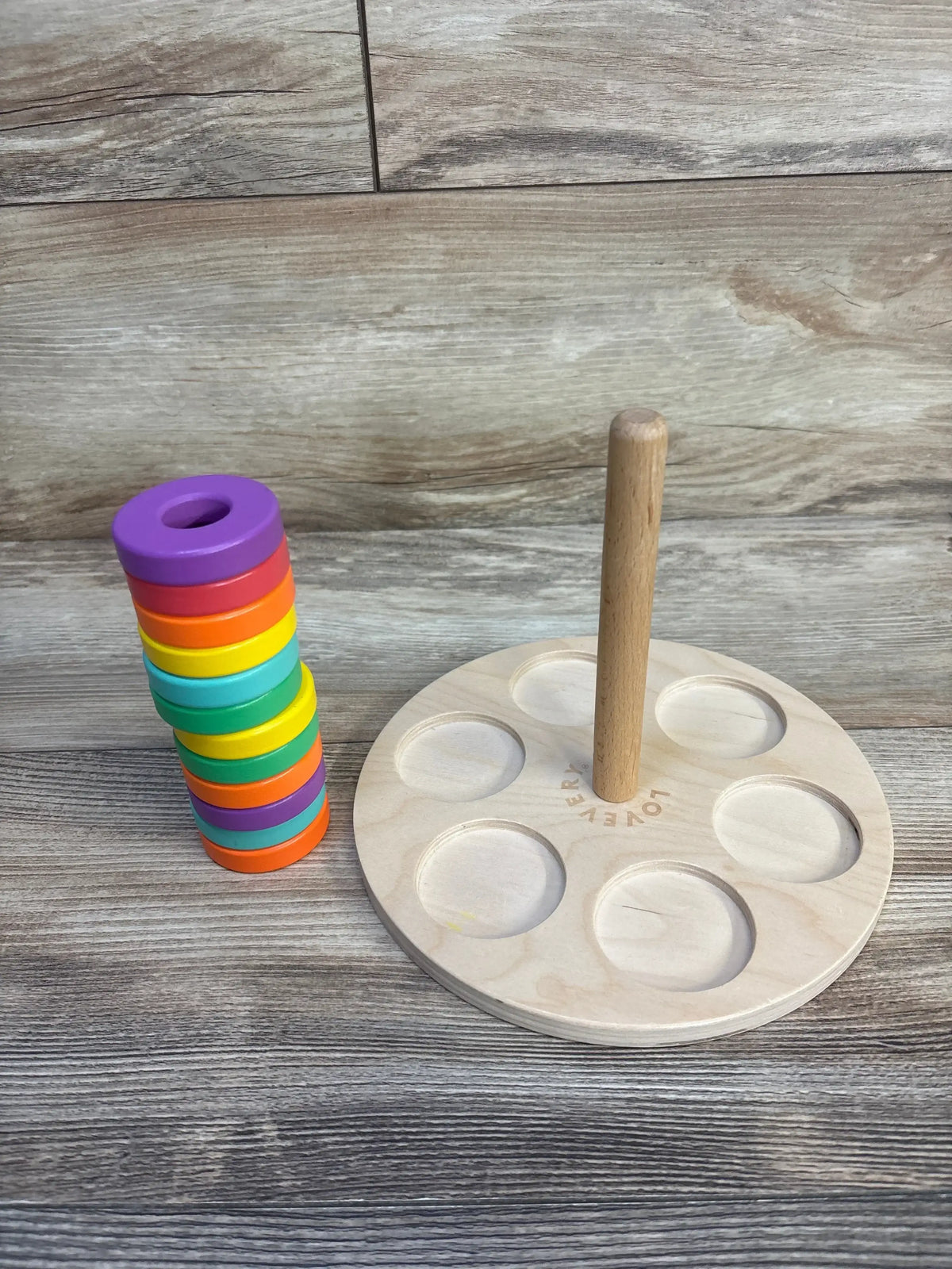 Rainbow stacking rings toy with wooden base, colorful baby educational toy for toddler development