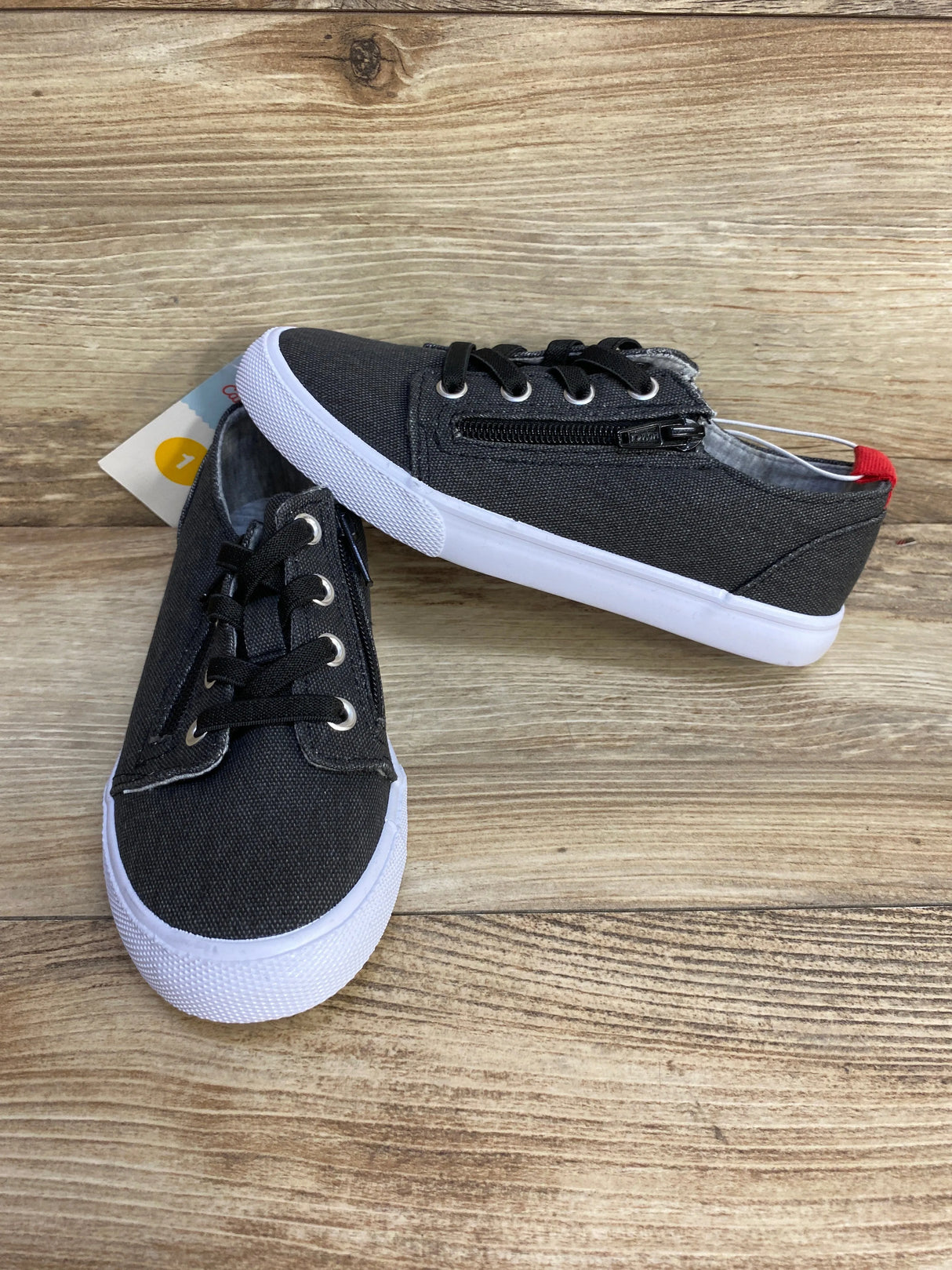 NEW Cat & Jack Lucian Double Zipper Sneakers Black sz 1Y - Me n Mommy To Be