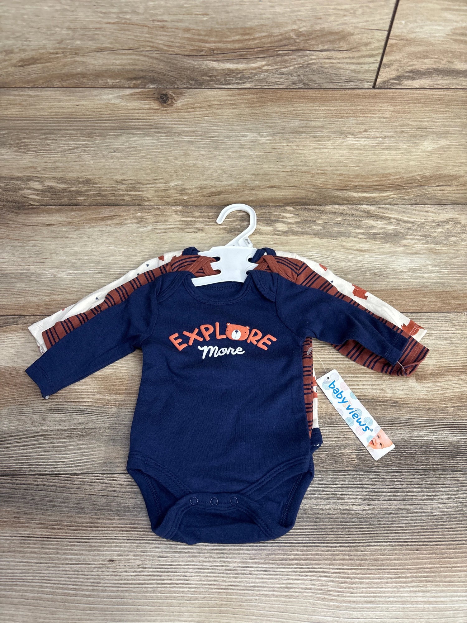 NEW Baby Views Explore More 3pk Bodysuit Set Navy sz 0-3m