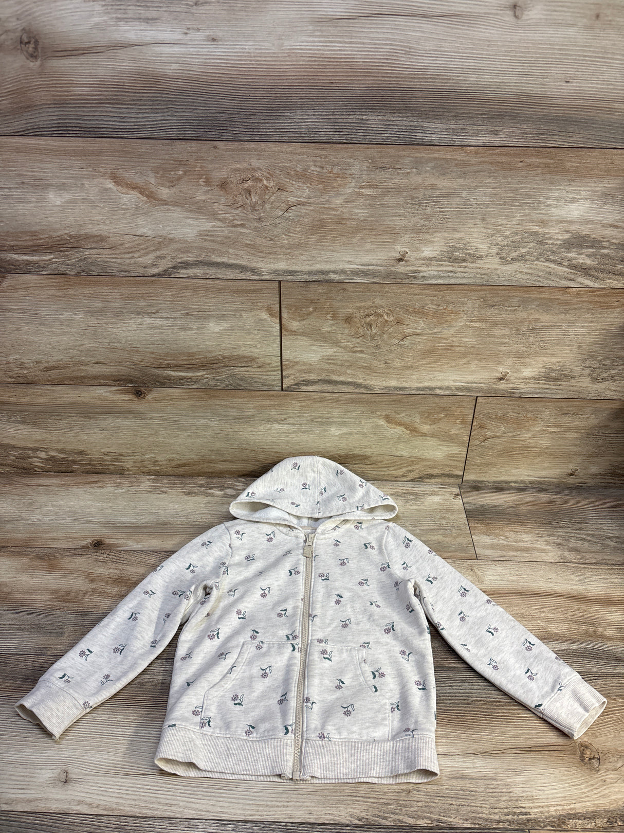 Cat & Jack Floral Full Zip Jacker Beige sz 5T