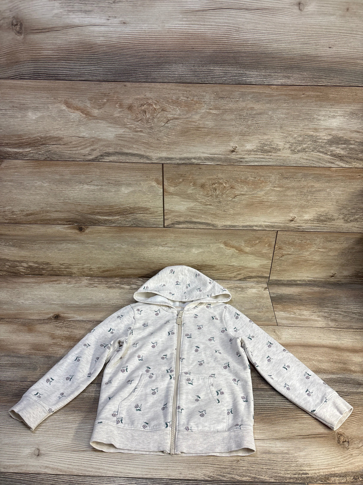 Cat & Jack Floral Full Zip Jacker Beige sz 5T