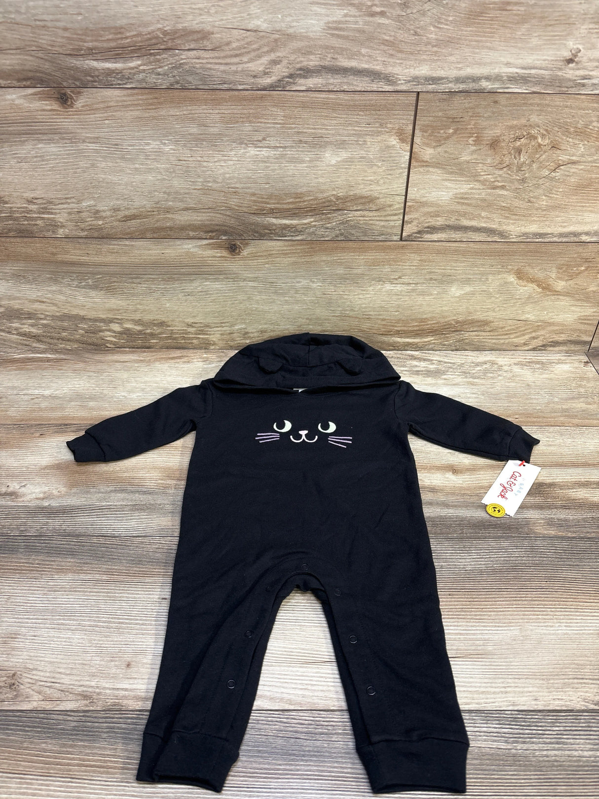 NEW Cat & Jack Halloween Cat Hooded Romper Black sz 6-9m