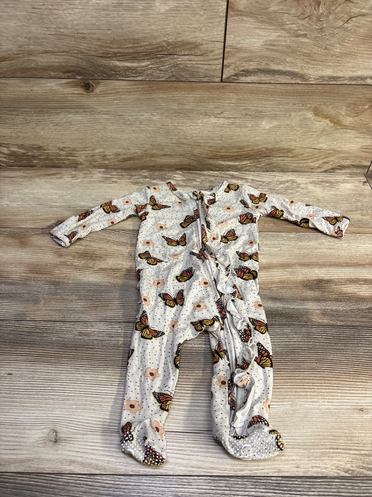 Caden Lane Bamboo Butterfly Kisses Zipper Footie Ivory sz 0-3m