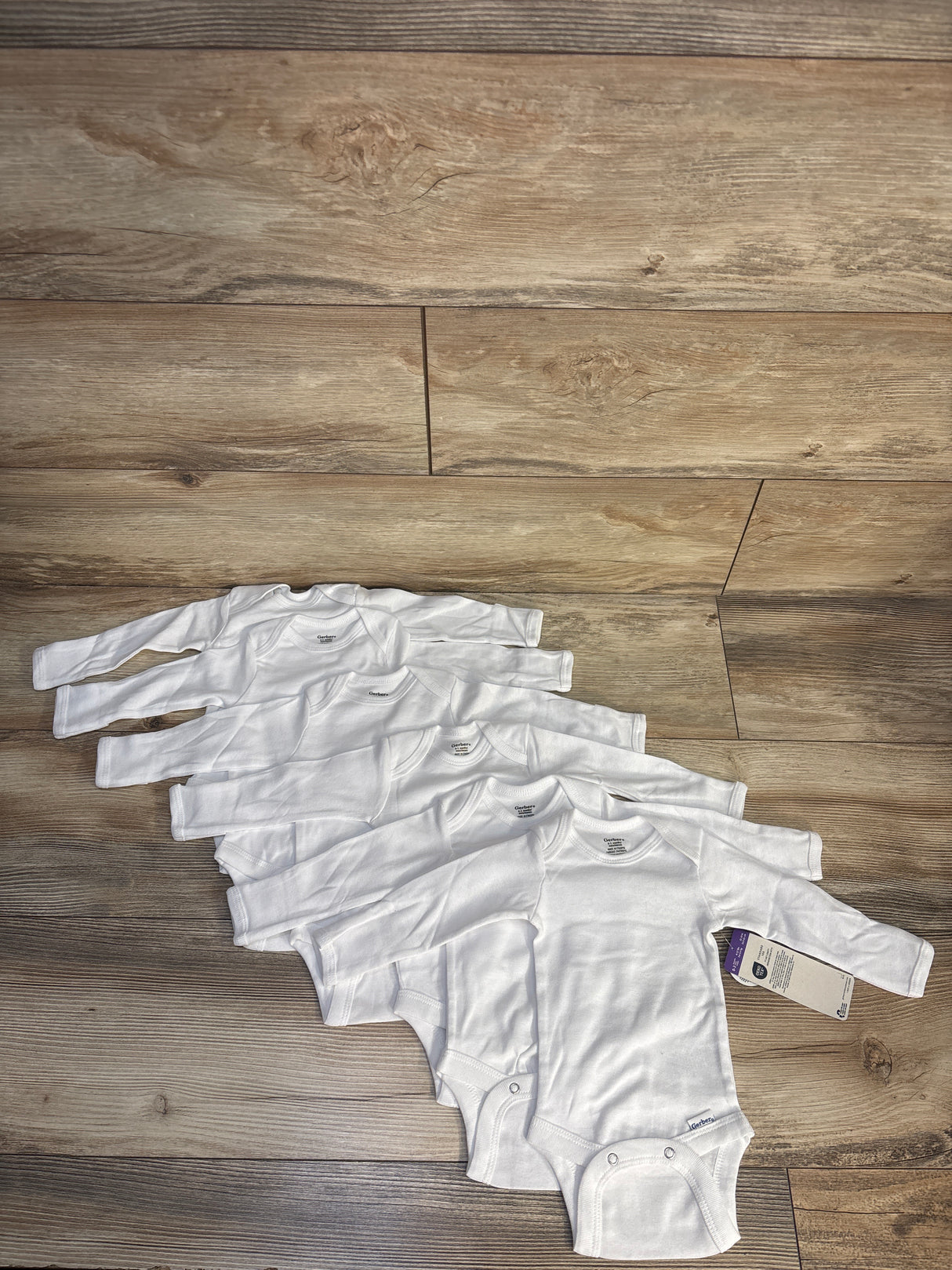 NEW Gerber 6pk Long Sleeve Bodysuits White sz 0-3m