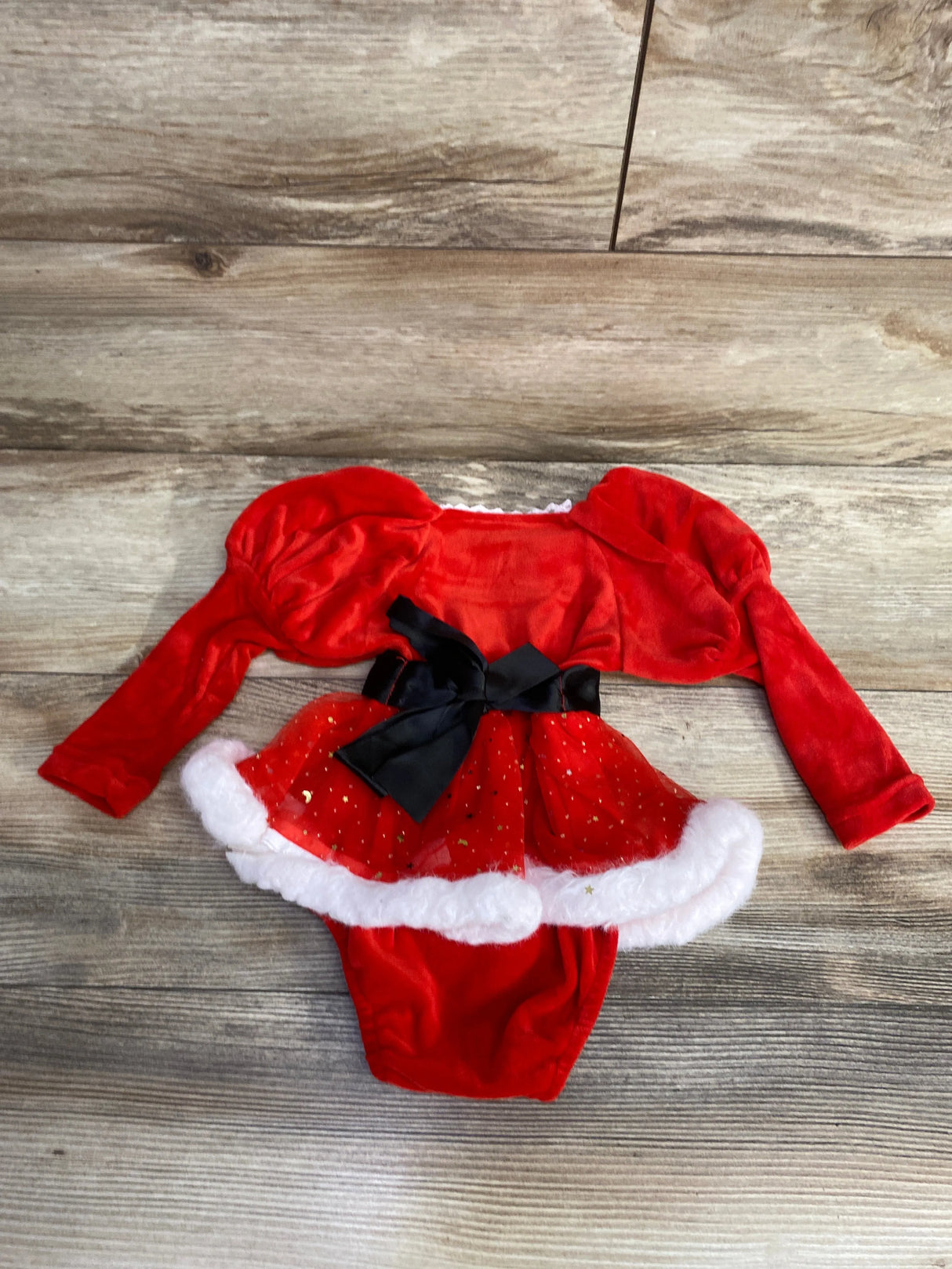 Velour Puff Sleeve Santa Bodysuit Dress Red sz 9-12m
