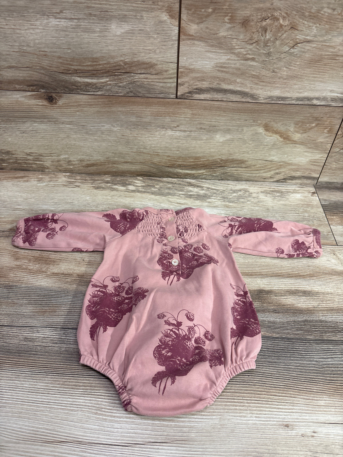 Kate Quinn Long Sleeve Smocked Bubble Romper Pink sz 6-12m