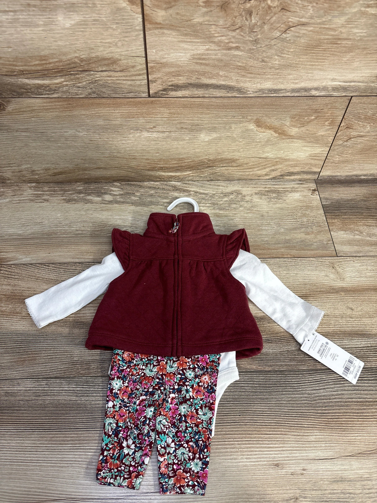 NEW Carter's Quilted Vest & Floral Bottoms Set Burgundy sz Newborn