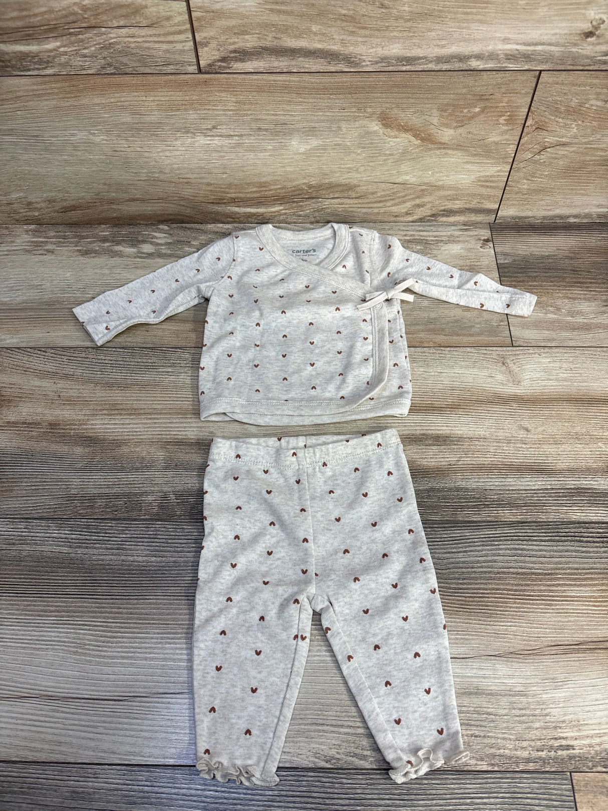 Just One You 2pc Heart Print Kimono Set Taupe sz 3m