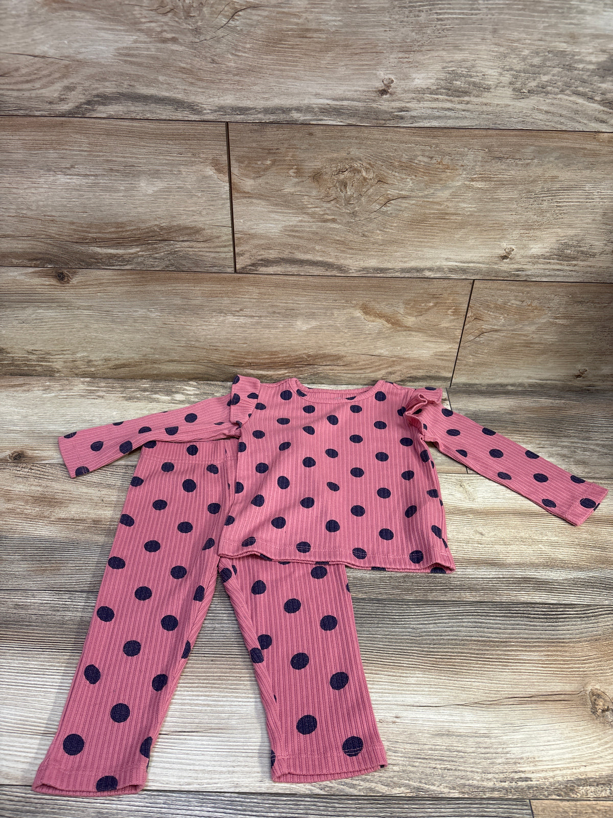 Baby Gap 2pc Polka Dot Ribbed Pajama Set Pink sz 18-24m