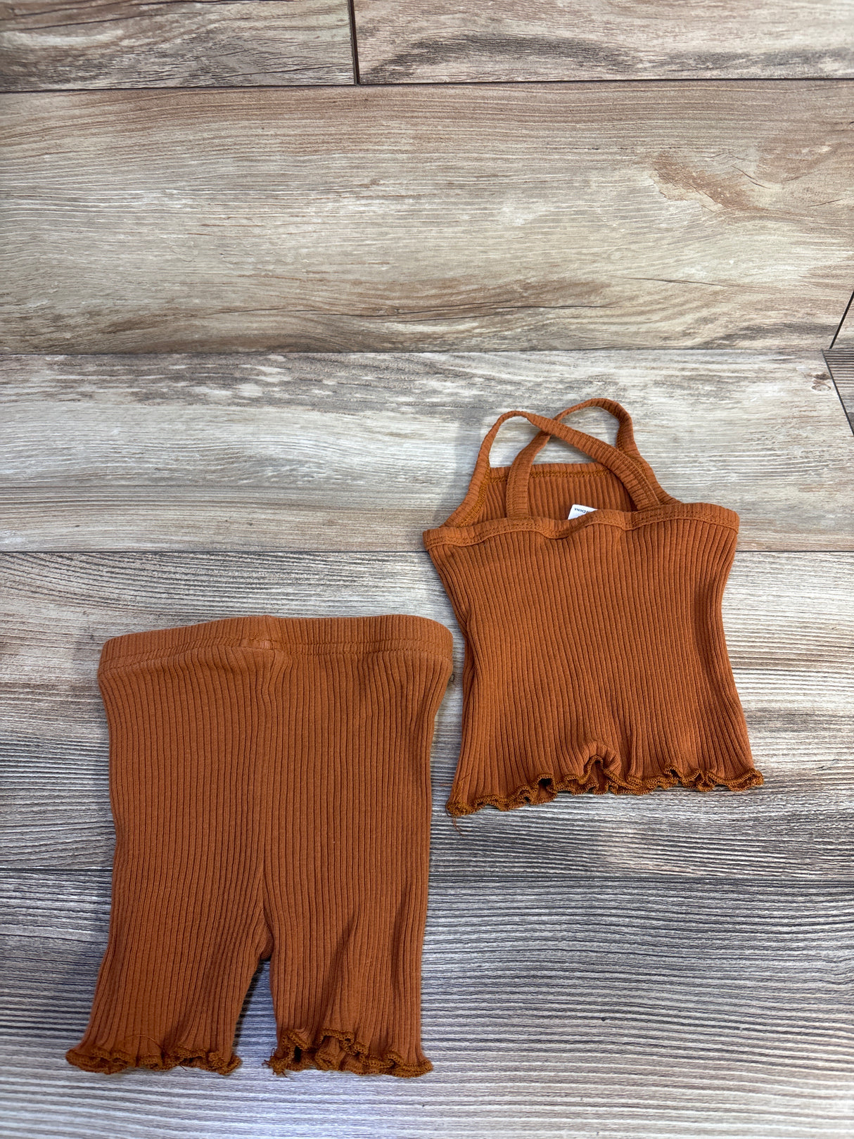 Shein 2pc Ribbed Tank Top & Shorts Set Brown sz 6-9m
