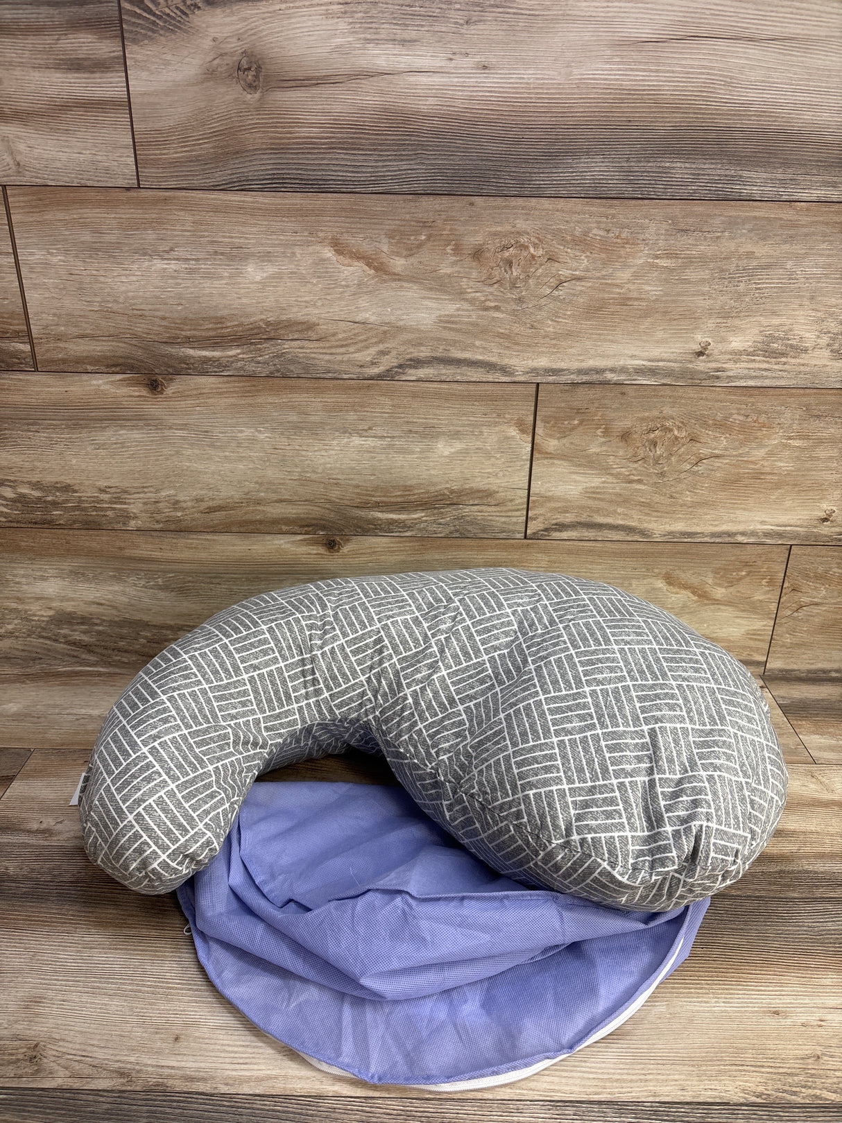 Boppy Cuddle Pregnancy Pillow with Gray Basket Weave Slipcover