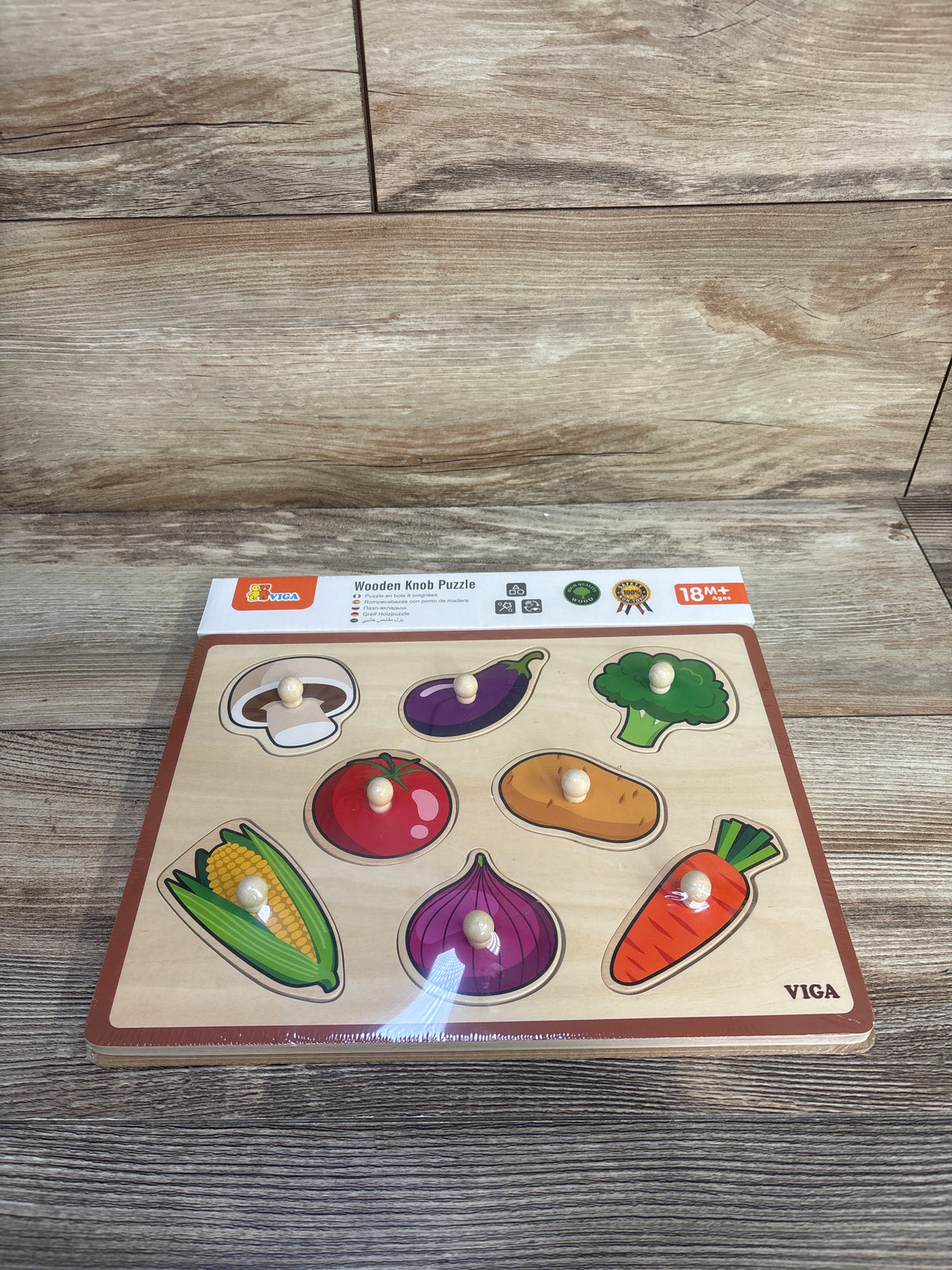 NEW Viga Wooden Knob Puzzle - Vegetables 8pc