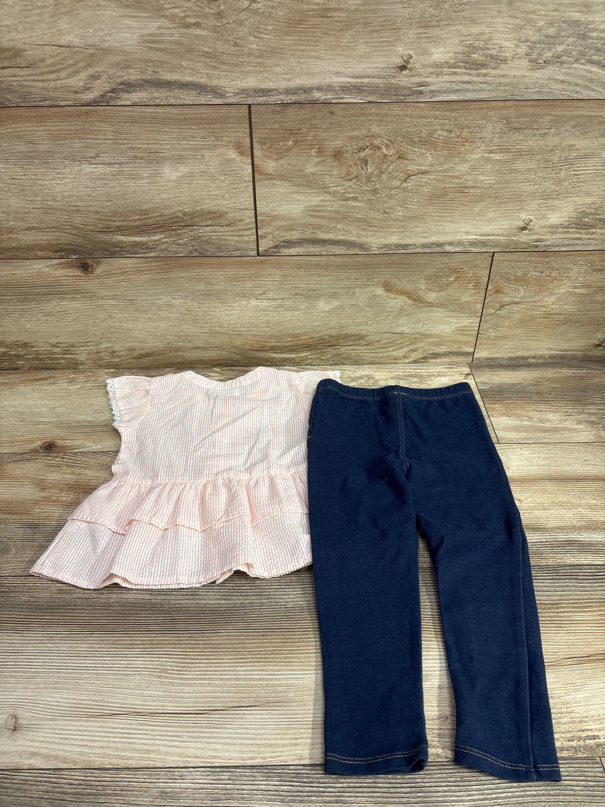 Koala Kids 2pc Seersucker Peplum Top & Jeggings Set Pink sz 3T