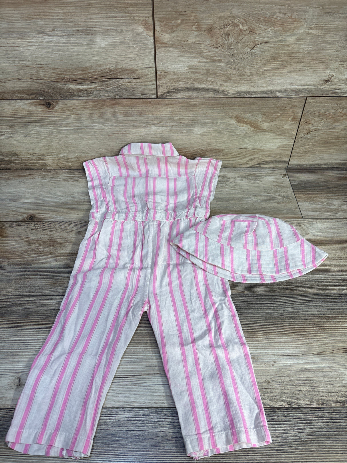 Jessica Simpson 2pc Striped Jumpsuit & Bucket Hat Set Ivory sz 24m