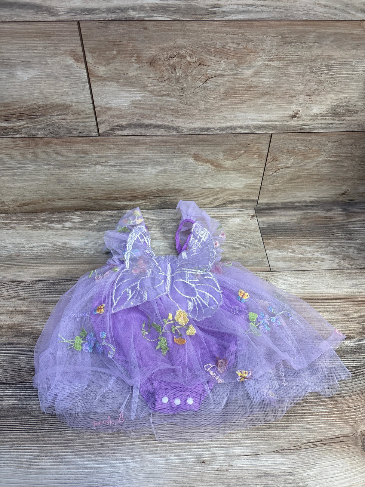 Butterfly Wing Embroidered Tulle Bodysuit Dress Purple sz 3-6m