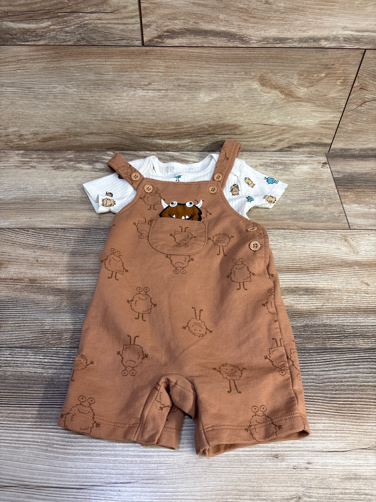 Pekkle 2pc Monster Bodysuit & Shortalls Set White sz 18m