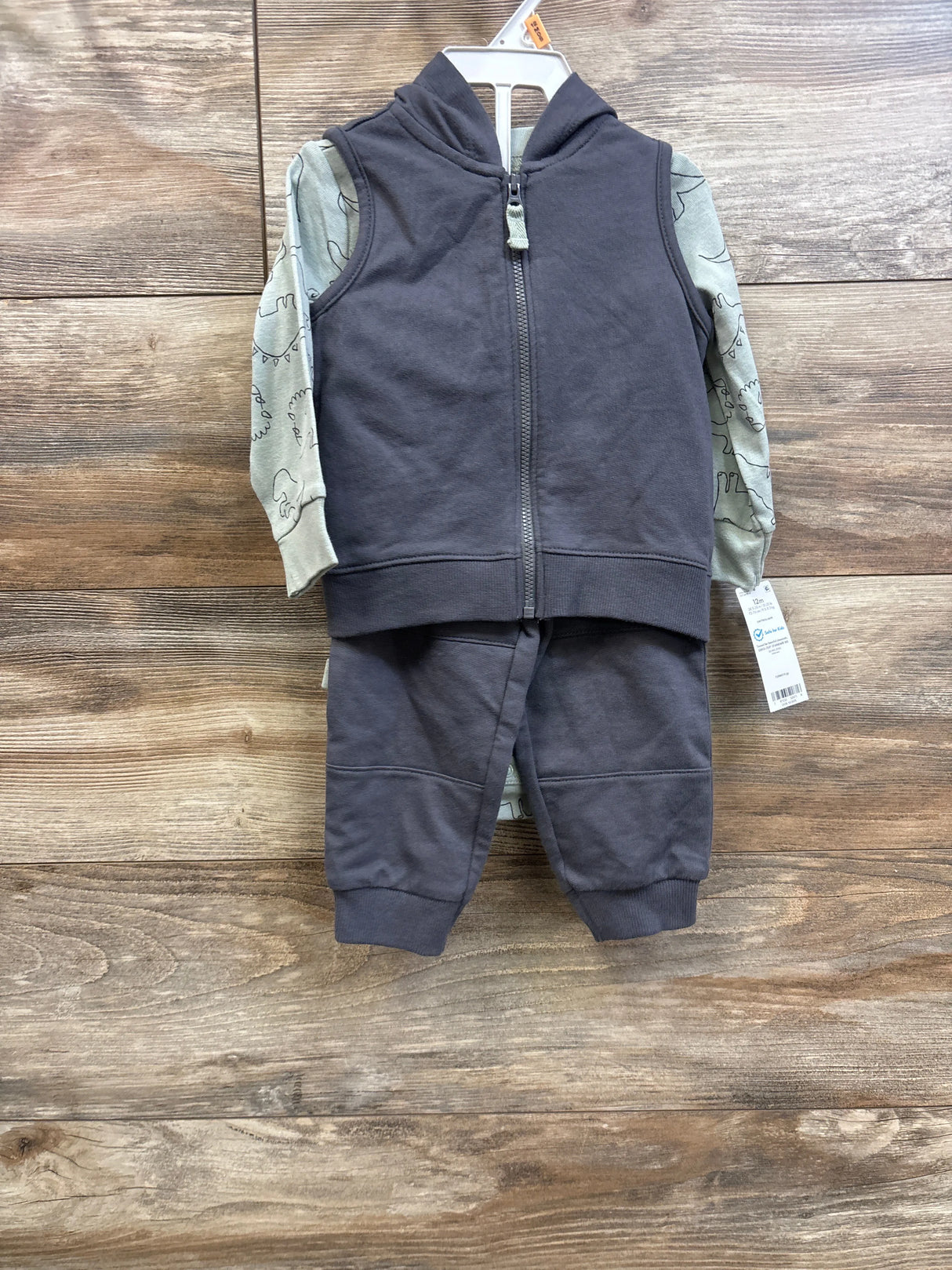 NEW Carter's 3pc Vest Jacket, Bodysuit, & Pants Set Grey sz 12m