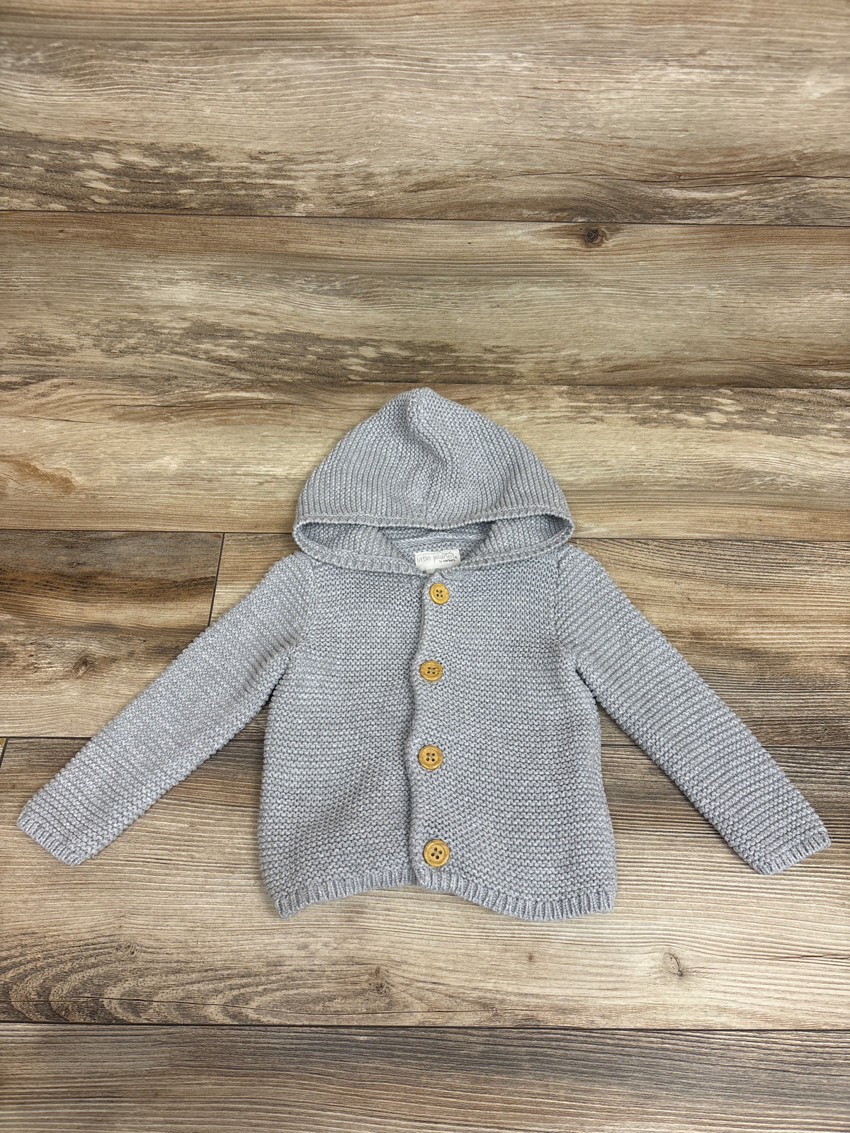 Little Planet Organic Knit Button-Up Hooded Cardigan Grey sz 9m