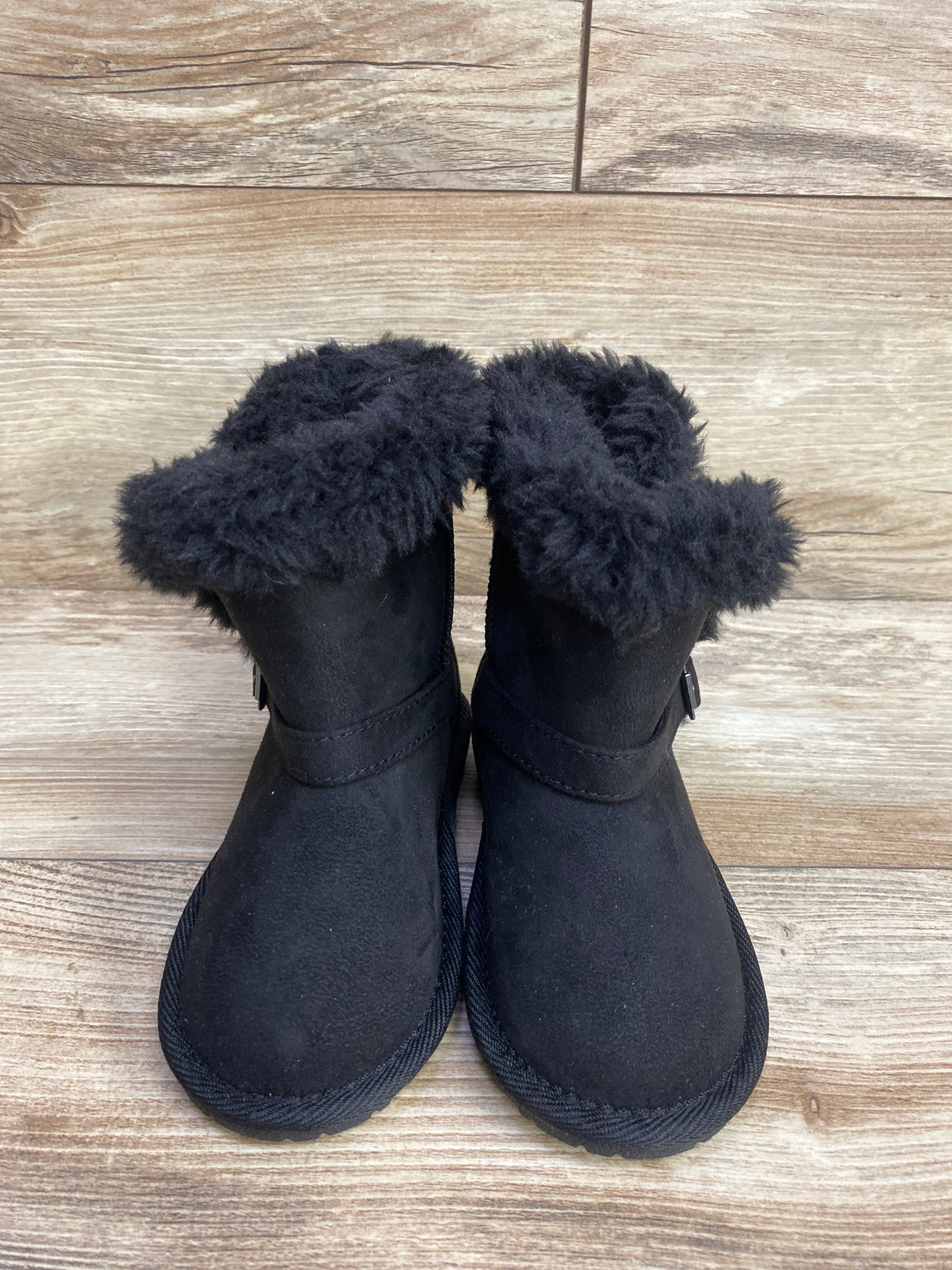 Children's Place Buckle Faux Fur Chalet Boots Black sz 9c