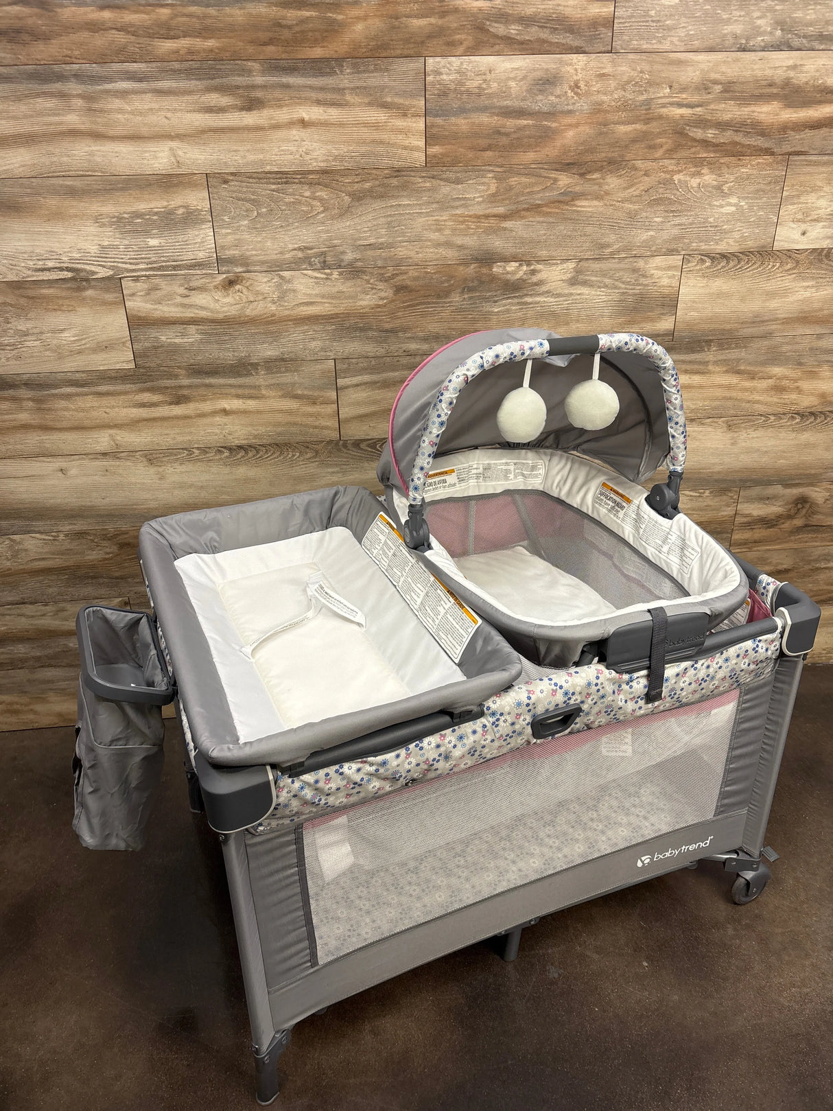 Baby Trend Nursery Den Playard with Rocking Cradle - Daisy Pink